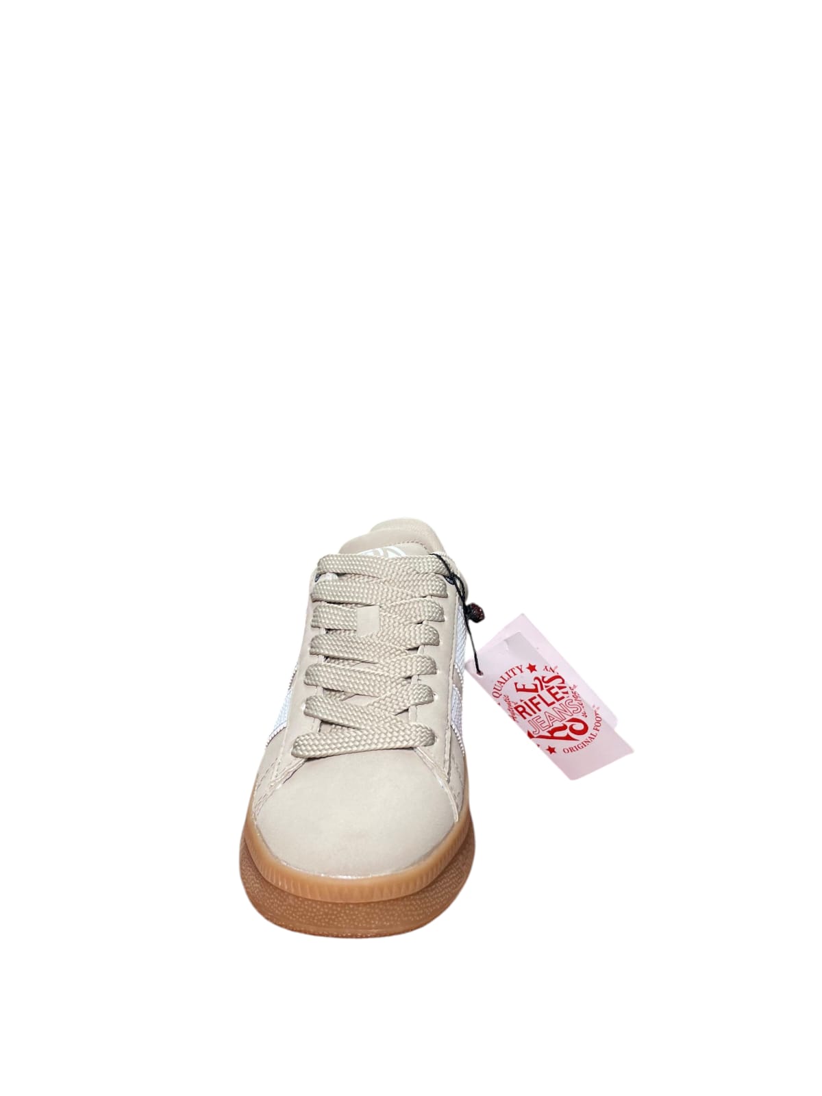Sneakers Rifle Casual Beige con Strisce Bianche e Suola Caramello