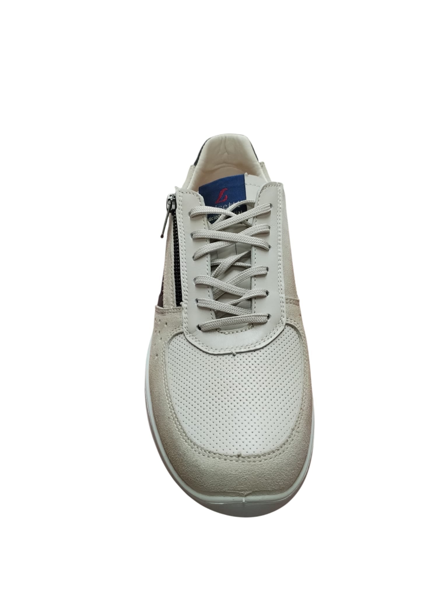 Sneaker in vera pelle uomo Casual Beige con Zip e Lacci
