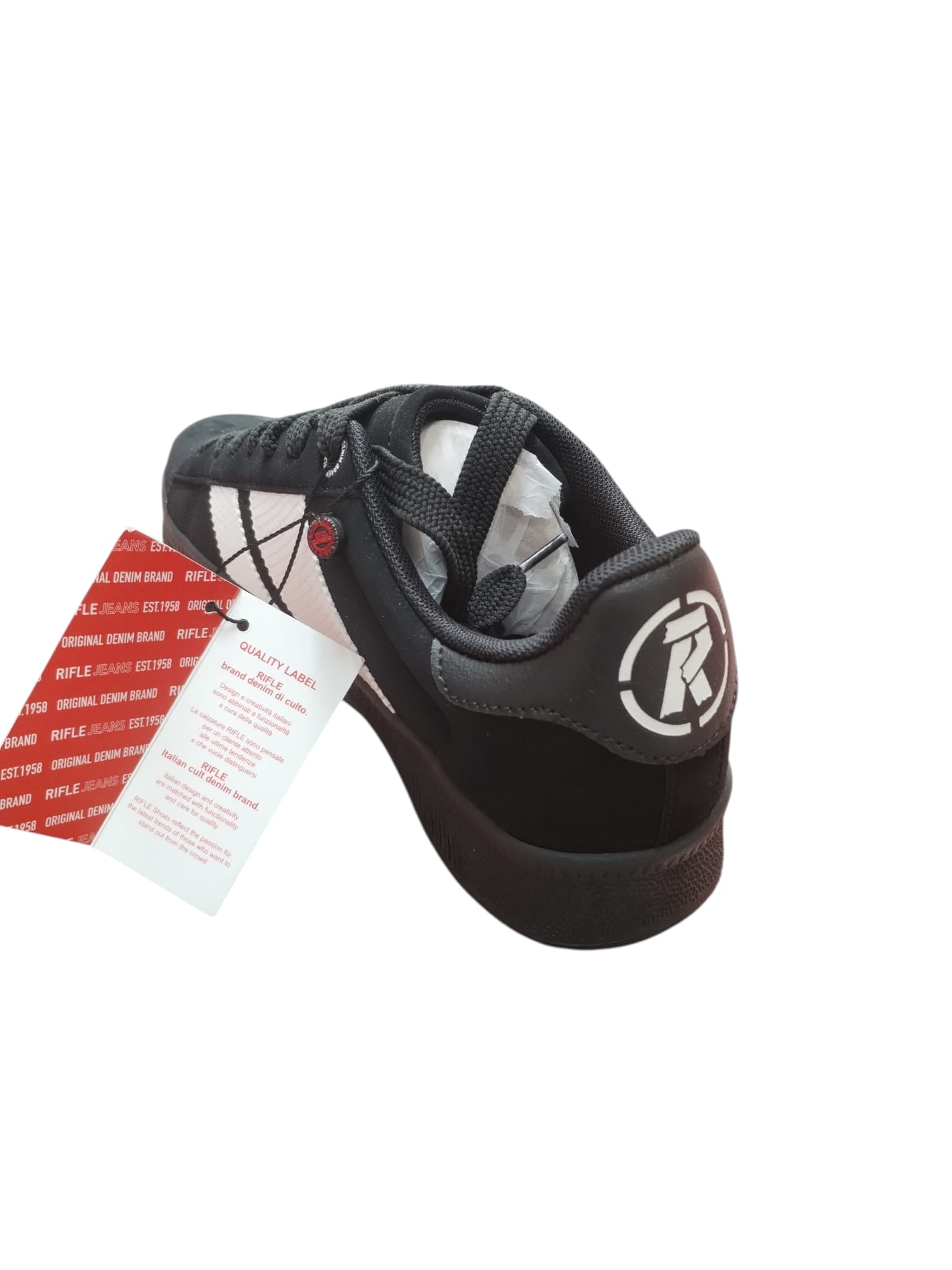Scarpe Sneakers RIFLE Nere con Strisce Bianche Uomo Donna