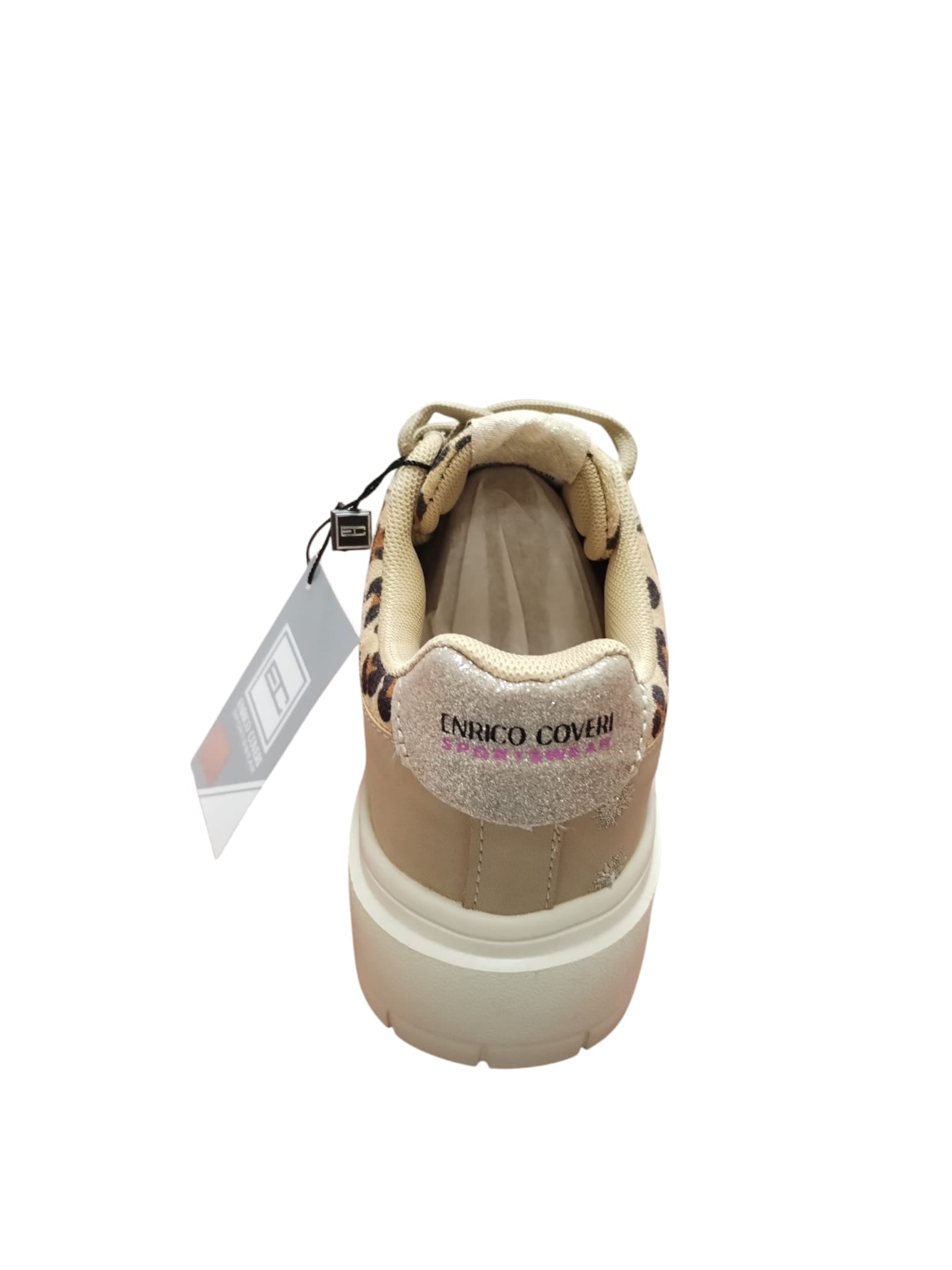 Sneakers Donna Beige con Dettaglio Leopardato e Suola Alta