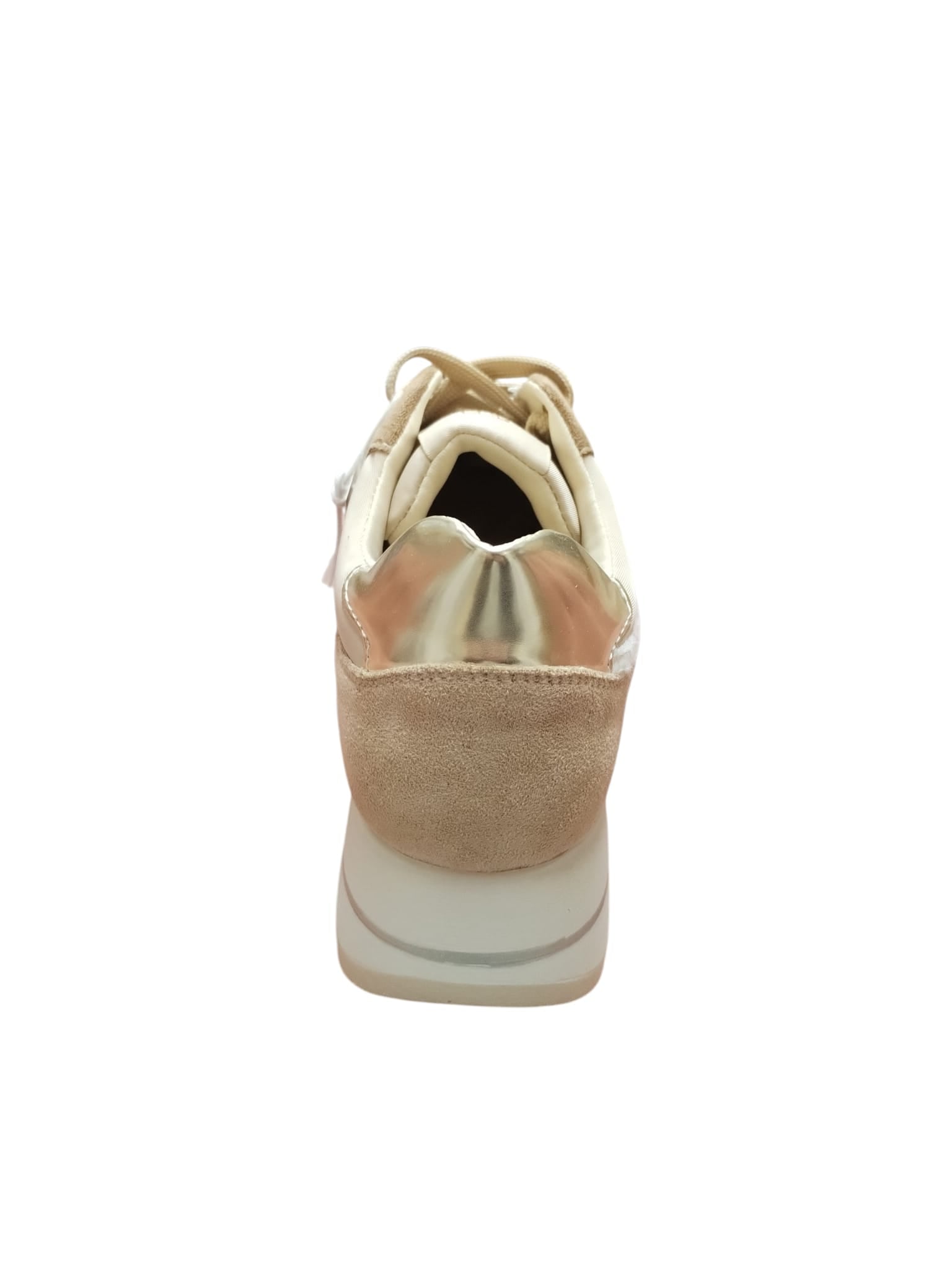 Sneakers Queen Helena Donna Platform Beige con Dettagli Oro e Pelliccia