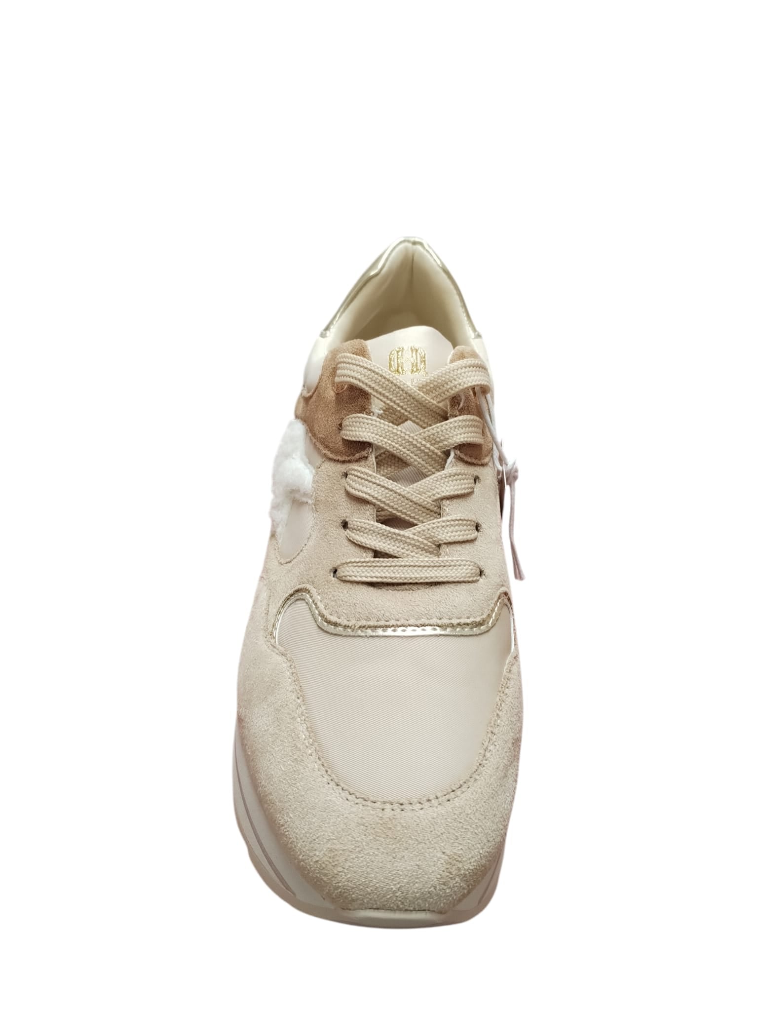 Sneakers Queen Helena Donna Platform Beige con Dettagli Oro e Pelliccia