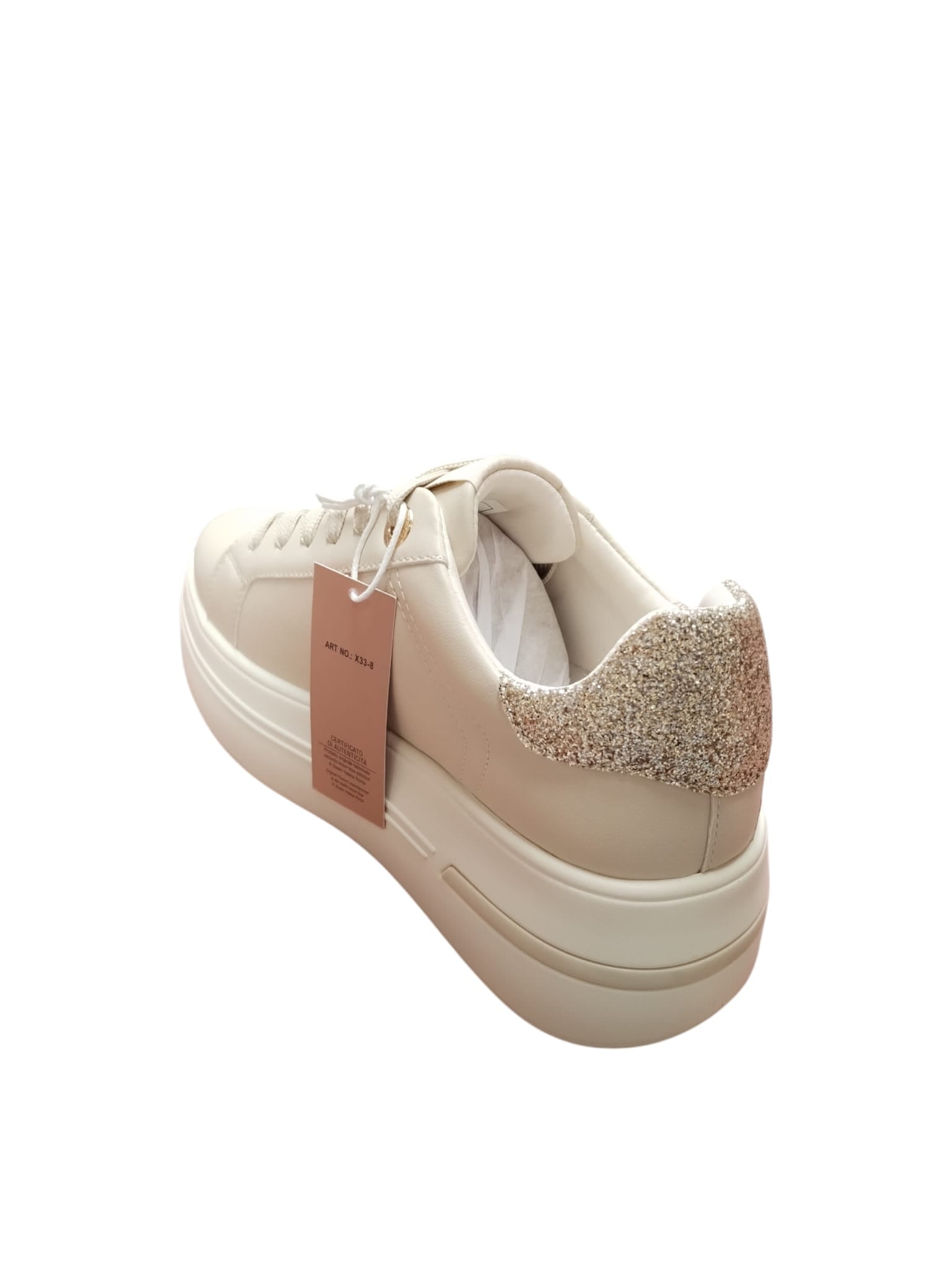 Sneakers Queen Helena Donna Beige Platform con Glitter e Stella