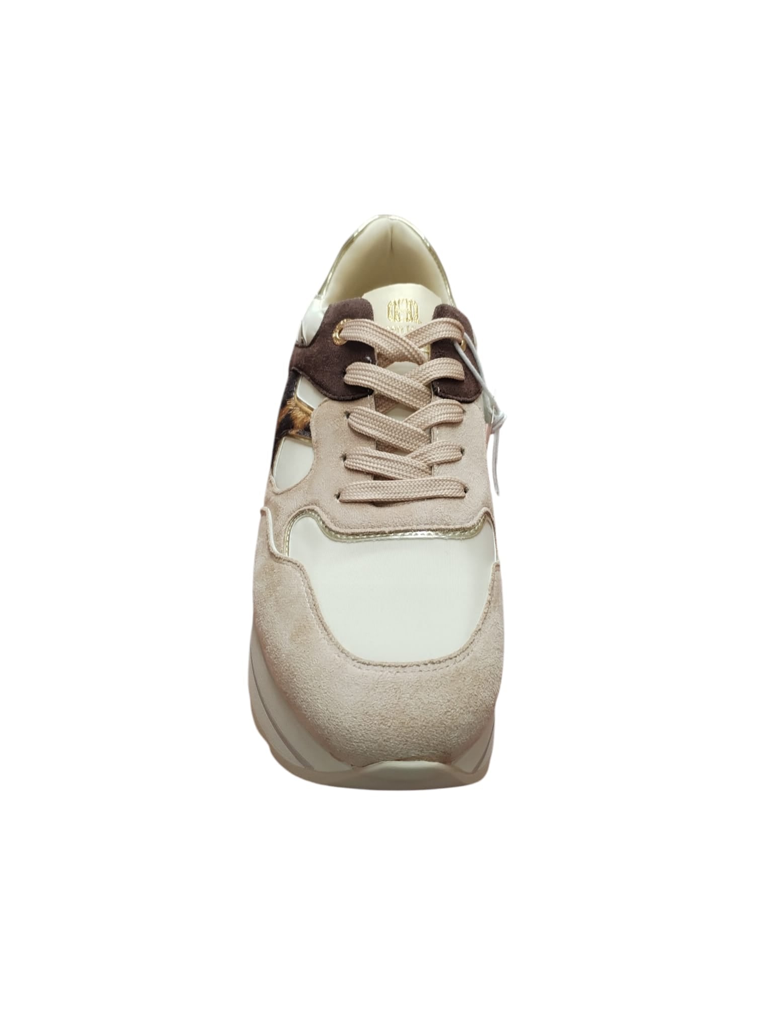 Queen Helena Sneakers Donna Platform Animalier Beige e Oro