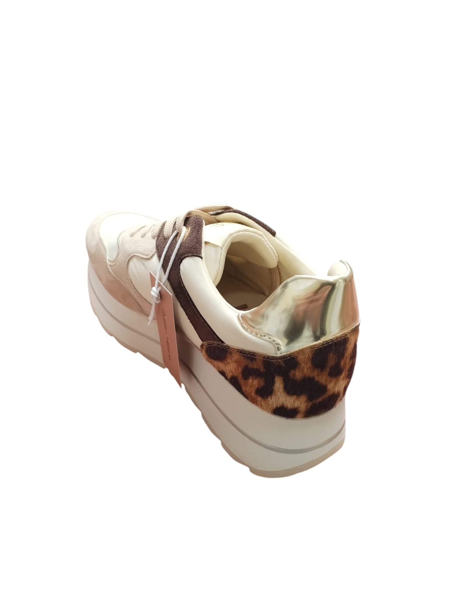 Queen Helena Sneakers Donna Platform Animalier Beige e Oro