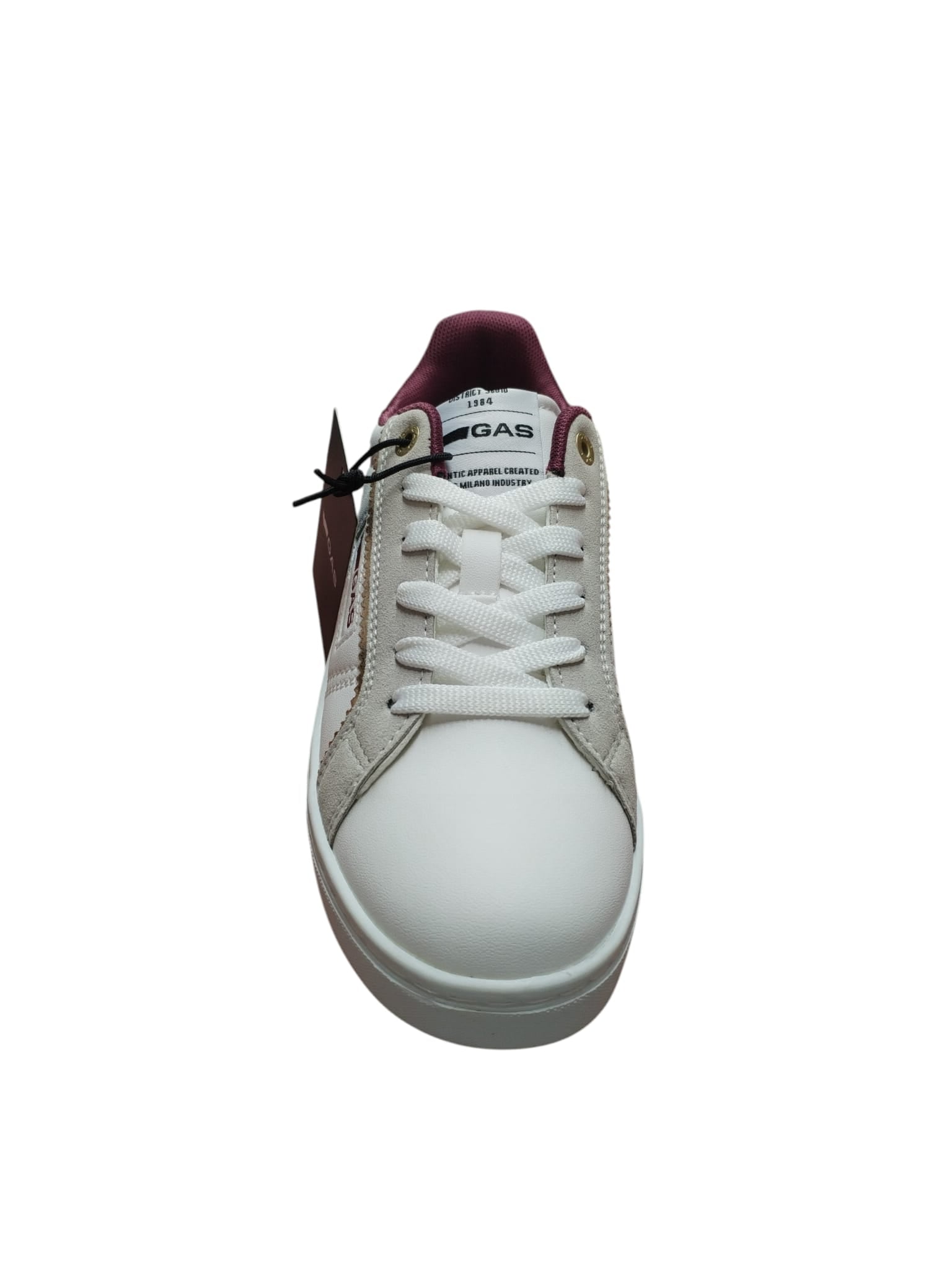 Sneakers GAS Bianche Donna con Dettagli Bordeaux e Oro