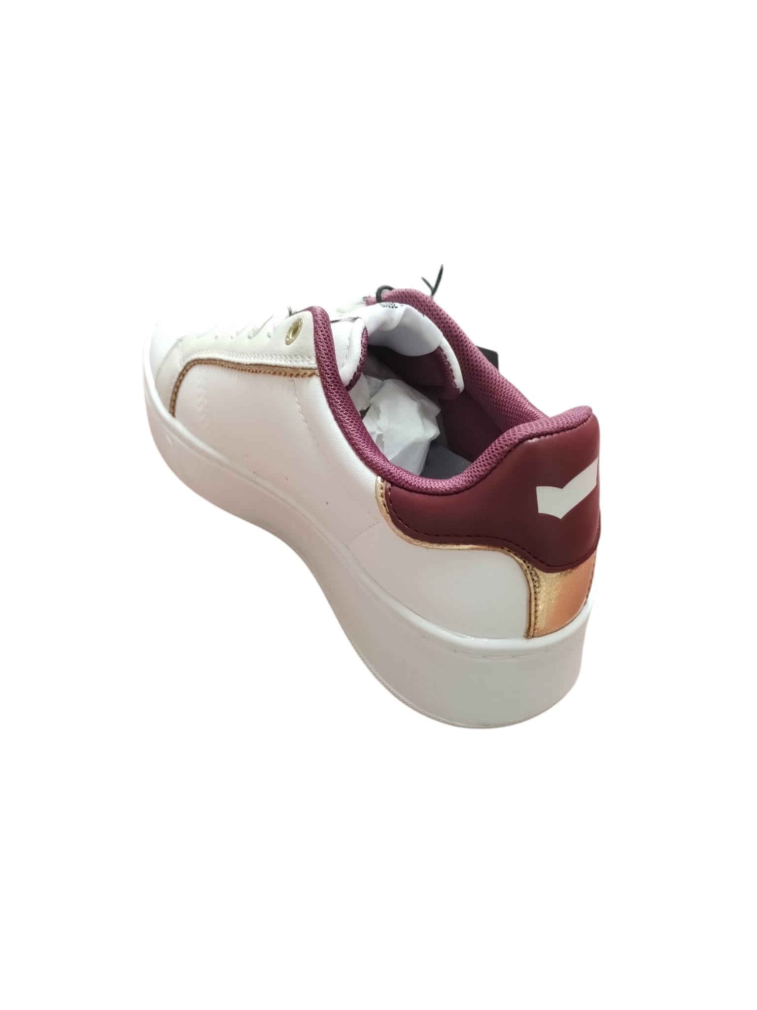 Sneakers GAS Bianche Donna con Dettagli Bordeaux e Oro
