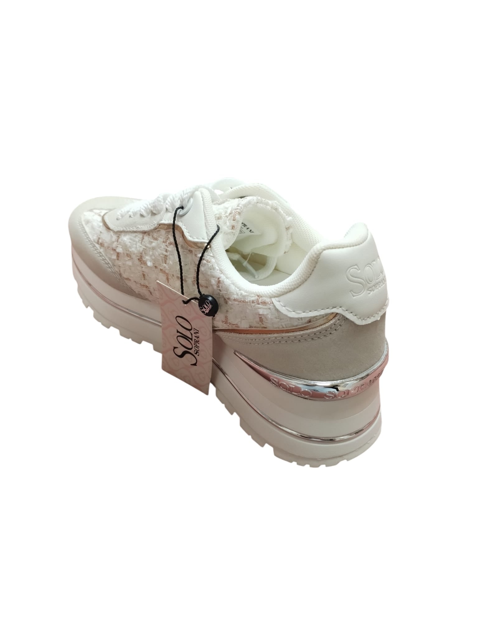 Soprani Sneakers Donna Eleganti Tweed Beige Oro