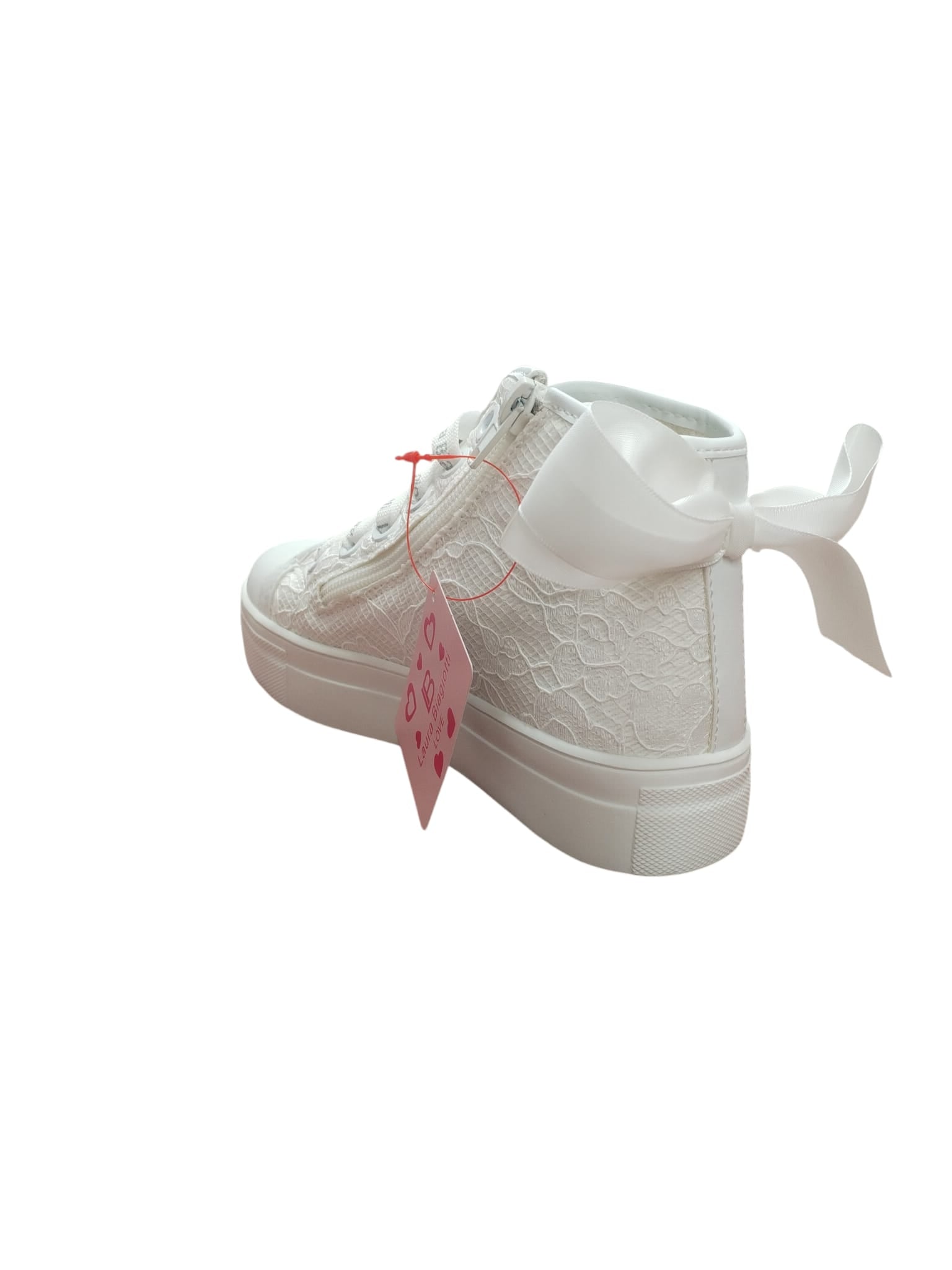 Sneakers Bianche Pizzo Laura Biagiotti con Fiocco