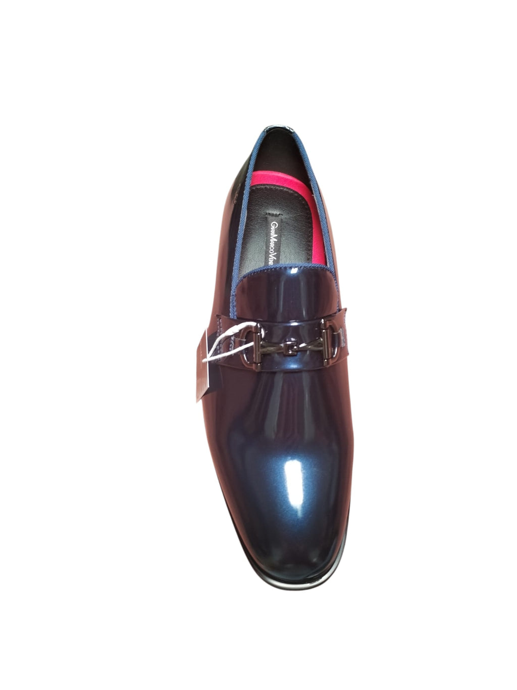 Mocassino Uomo GianMarco Venturi Elegante Blu Lucido con Fibbia Metallizzata