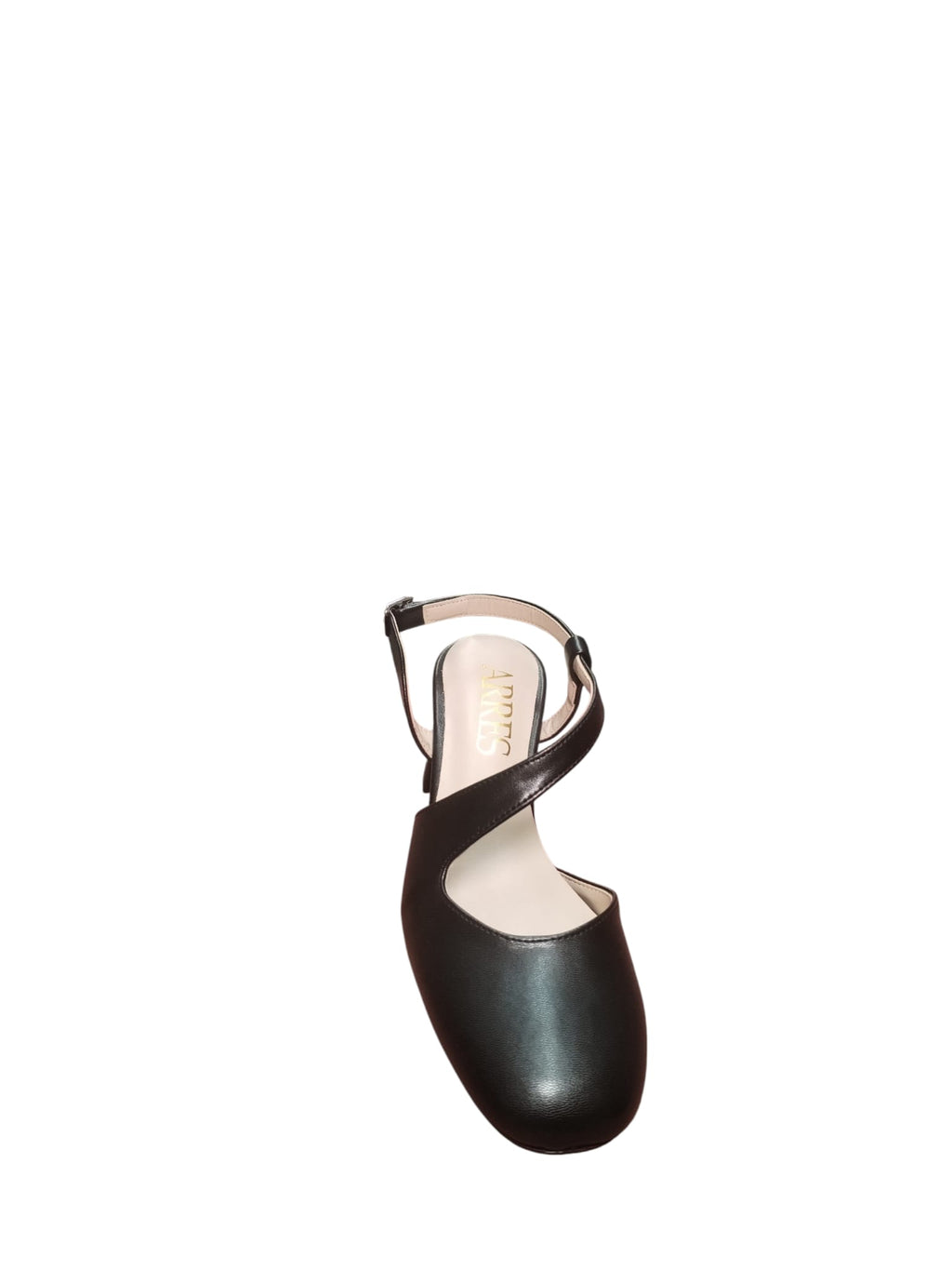 Scarpa ARRES Slingback Nera con Tacco Basso e Punta Quadrata