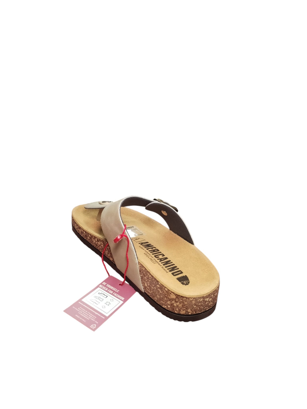 Sandalo Infradito Beige Americanino con Fibbia e Suola in Sughero