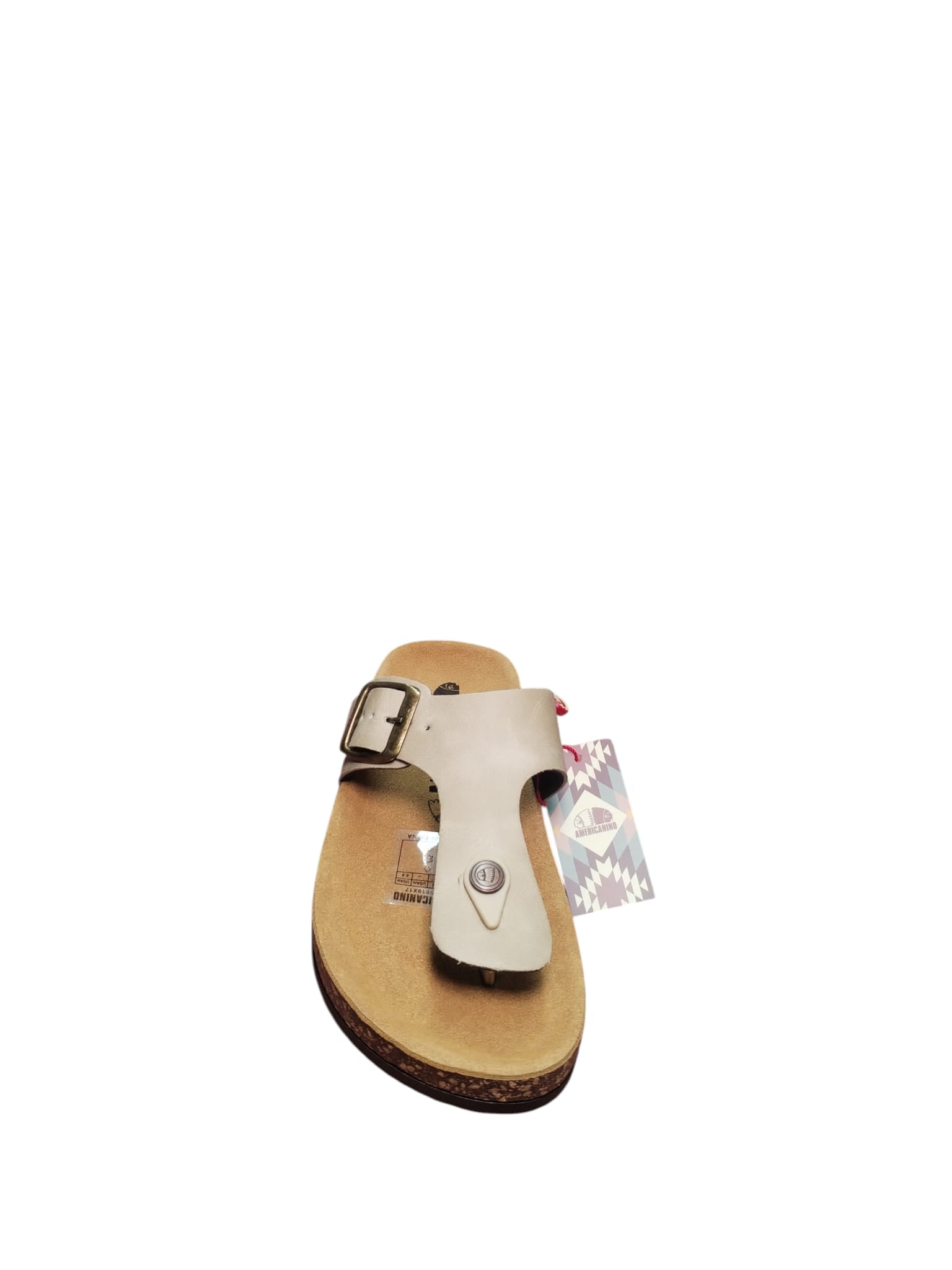 Sandalo Infradito Beige Americanino con Fibbia e Suola in Sughero