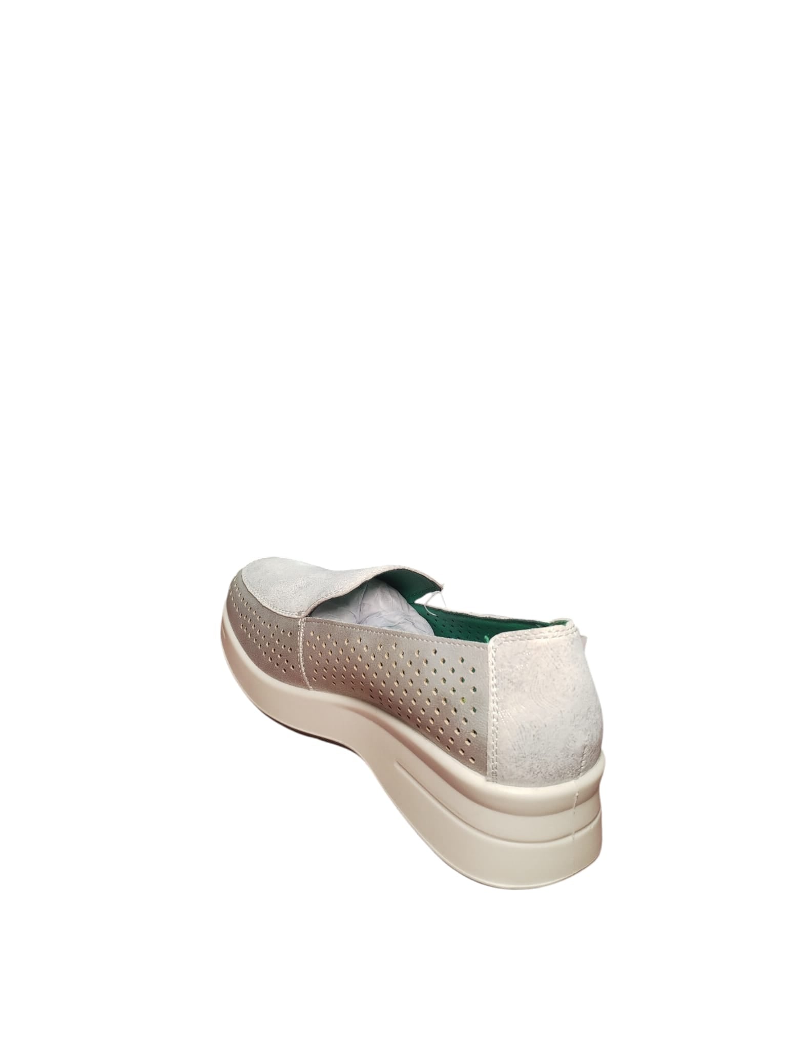 Mocassini Donna Argento Perforati Comfort Eco