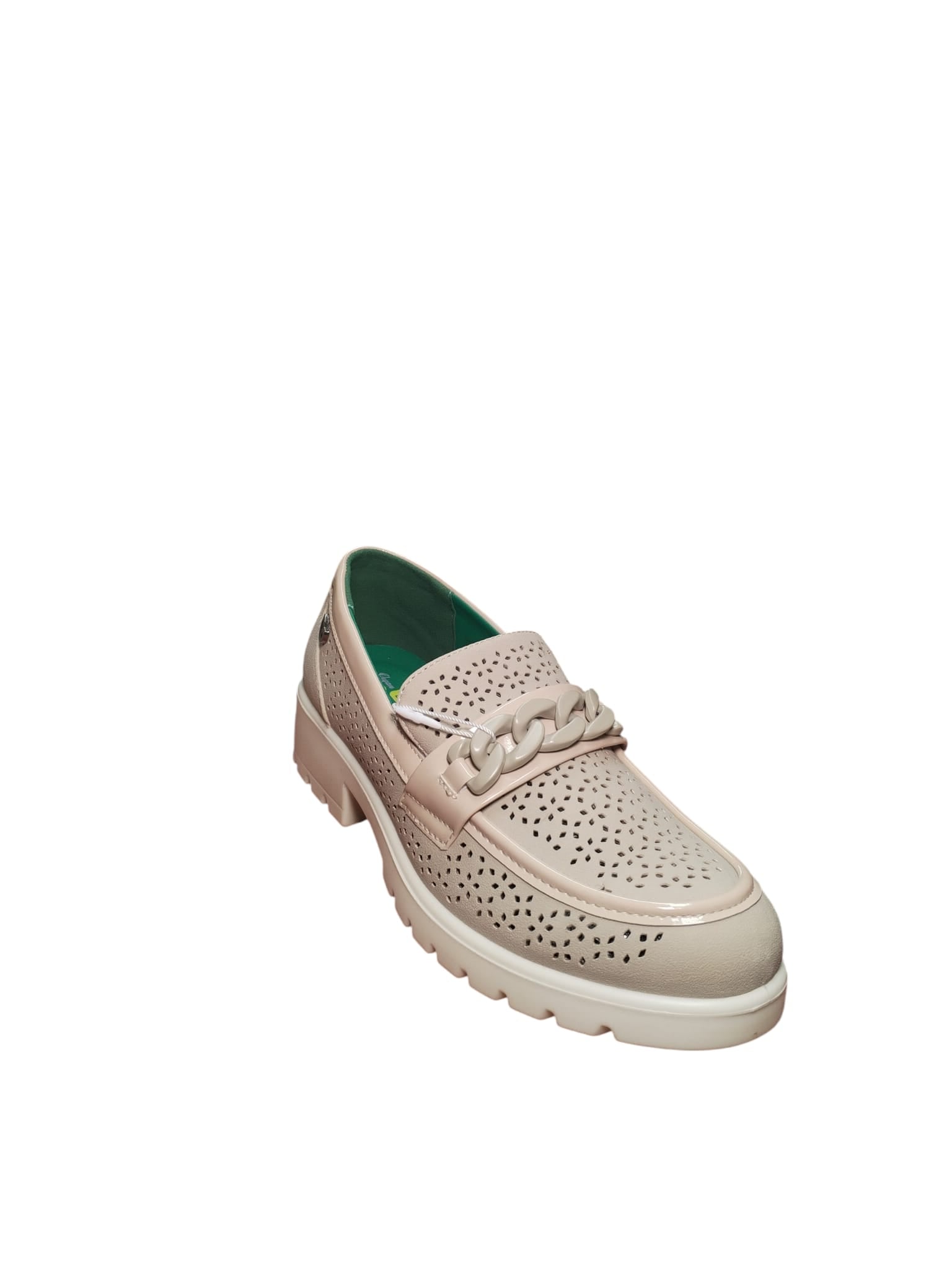 Mocassini Donna Traforati con Catena Grigio Azzurro