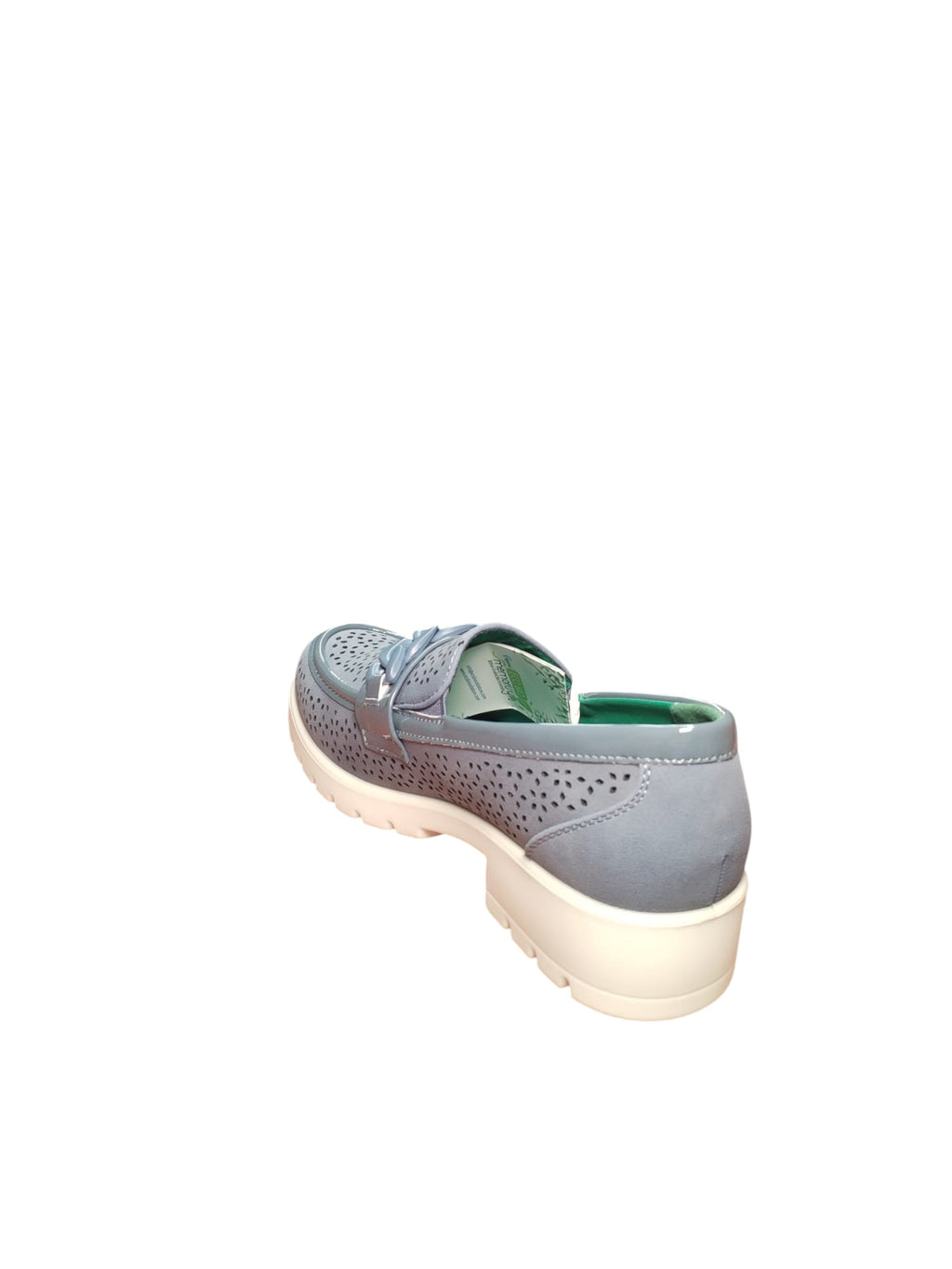 Mocassini Donna Traforati con Catena Grigio Azzurro