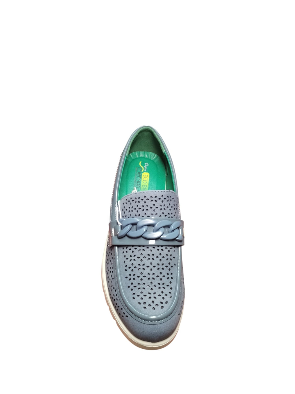 Mocassini Donna Traforati con Catena Grigio Azzurro
