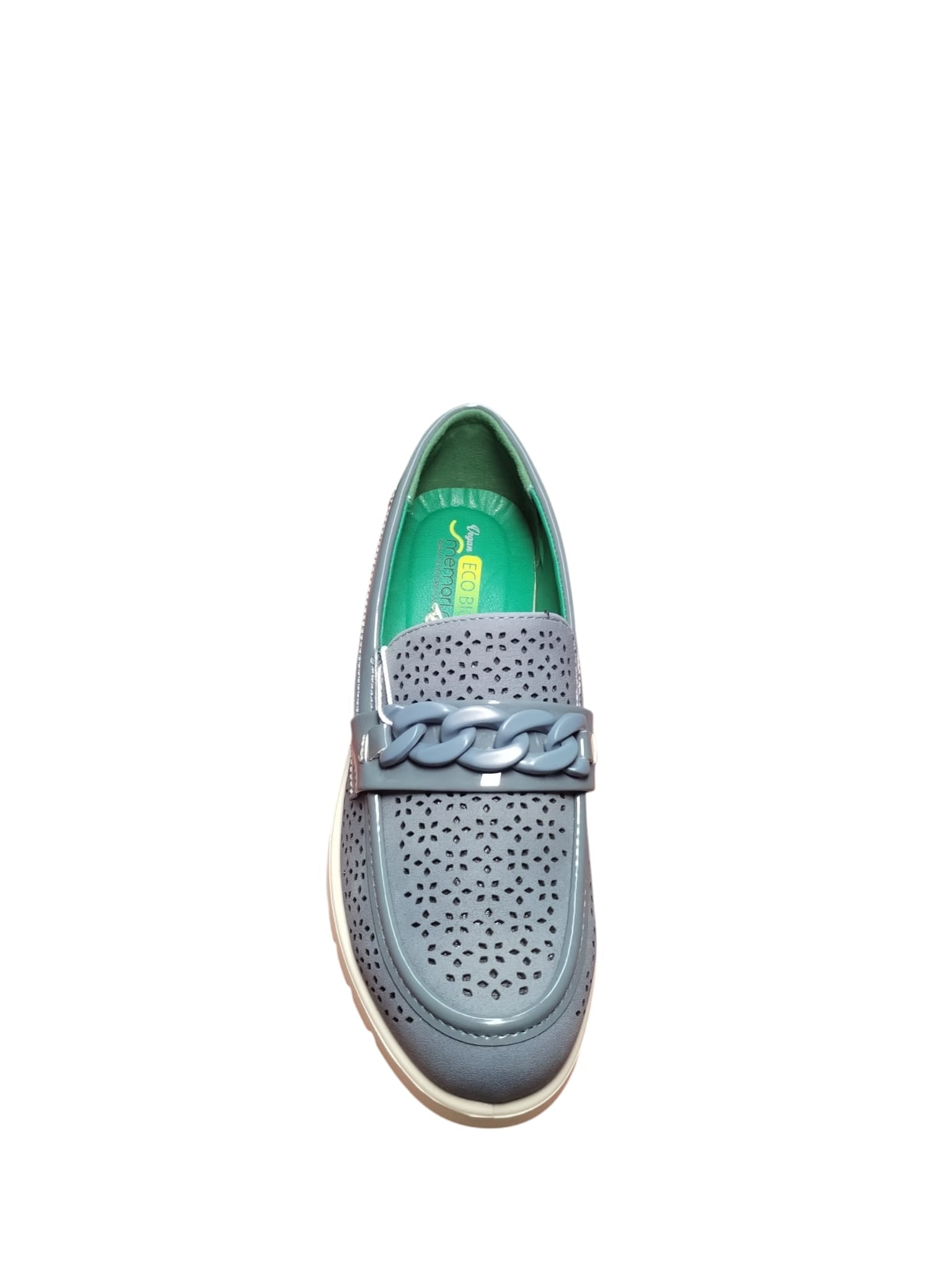 Mocassini Donna Traforati con Catena Grigio Azzurro