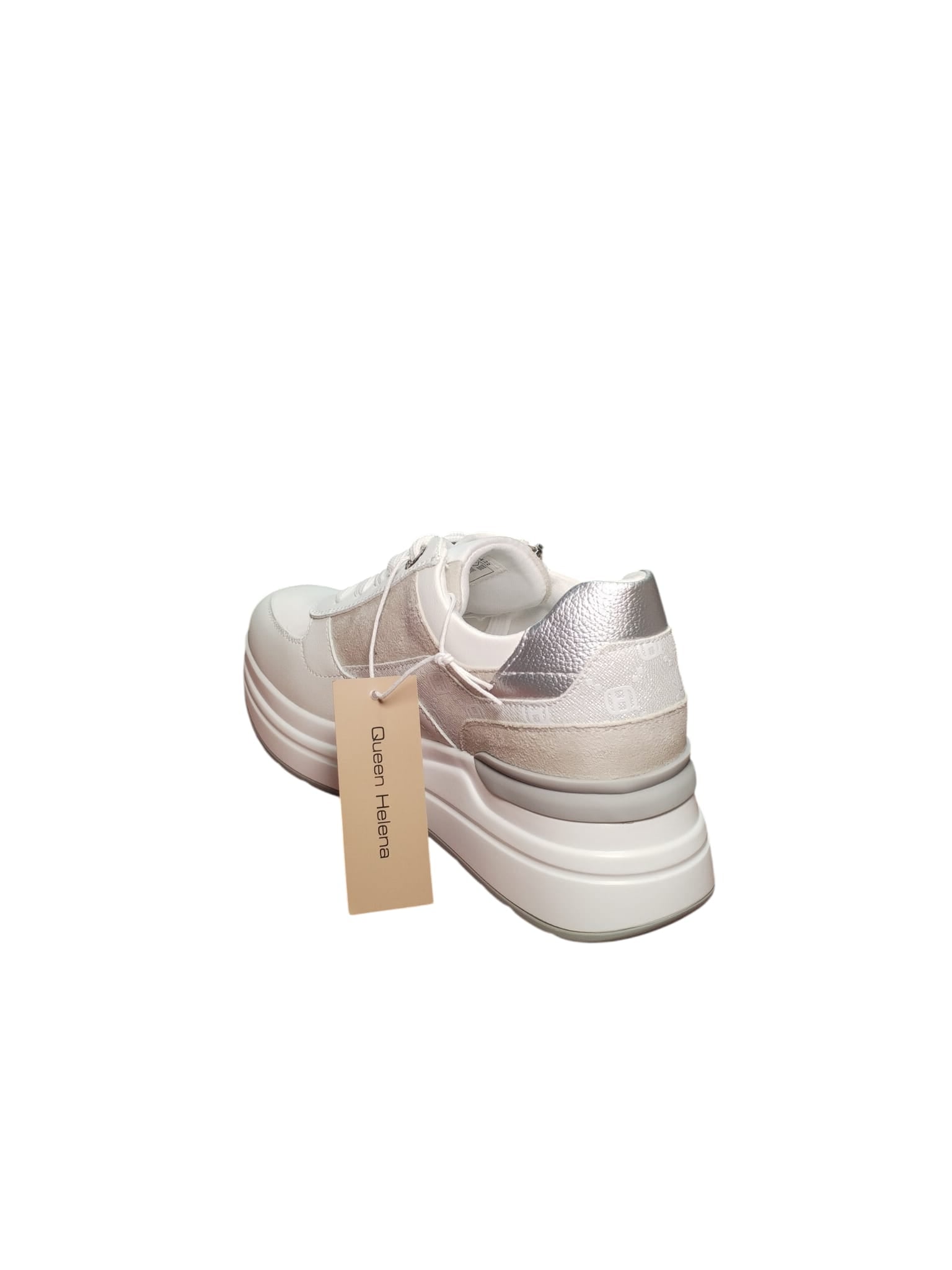 Sneakers Bianche Queen Helena Donna Platform con Zip Laterale