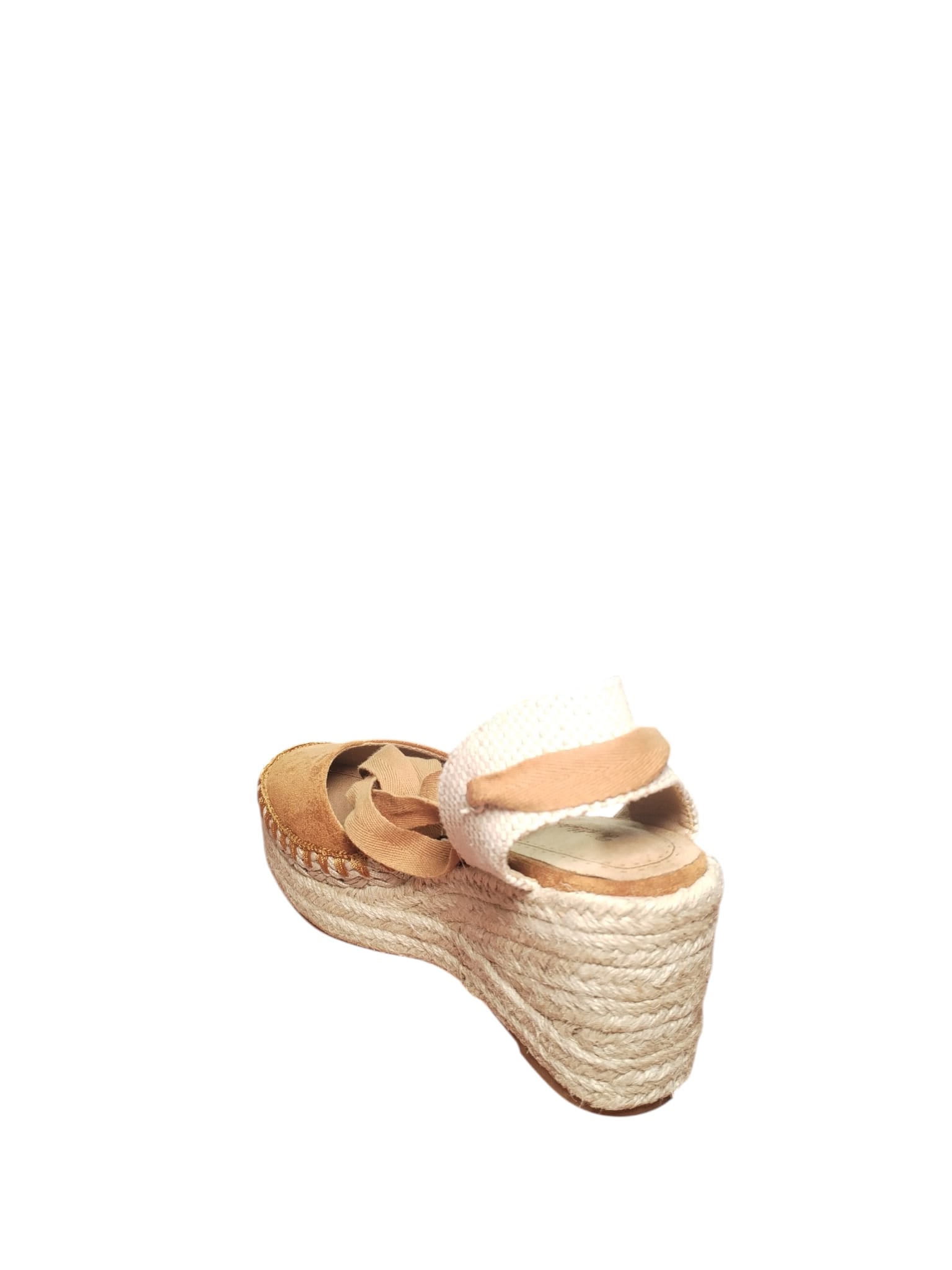 Espadrillas con Zeppa in Camoscio e Nastro Beige