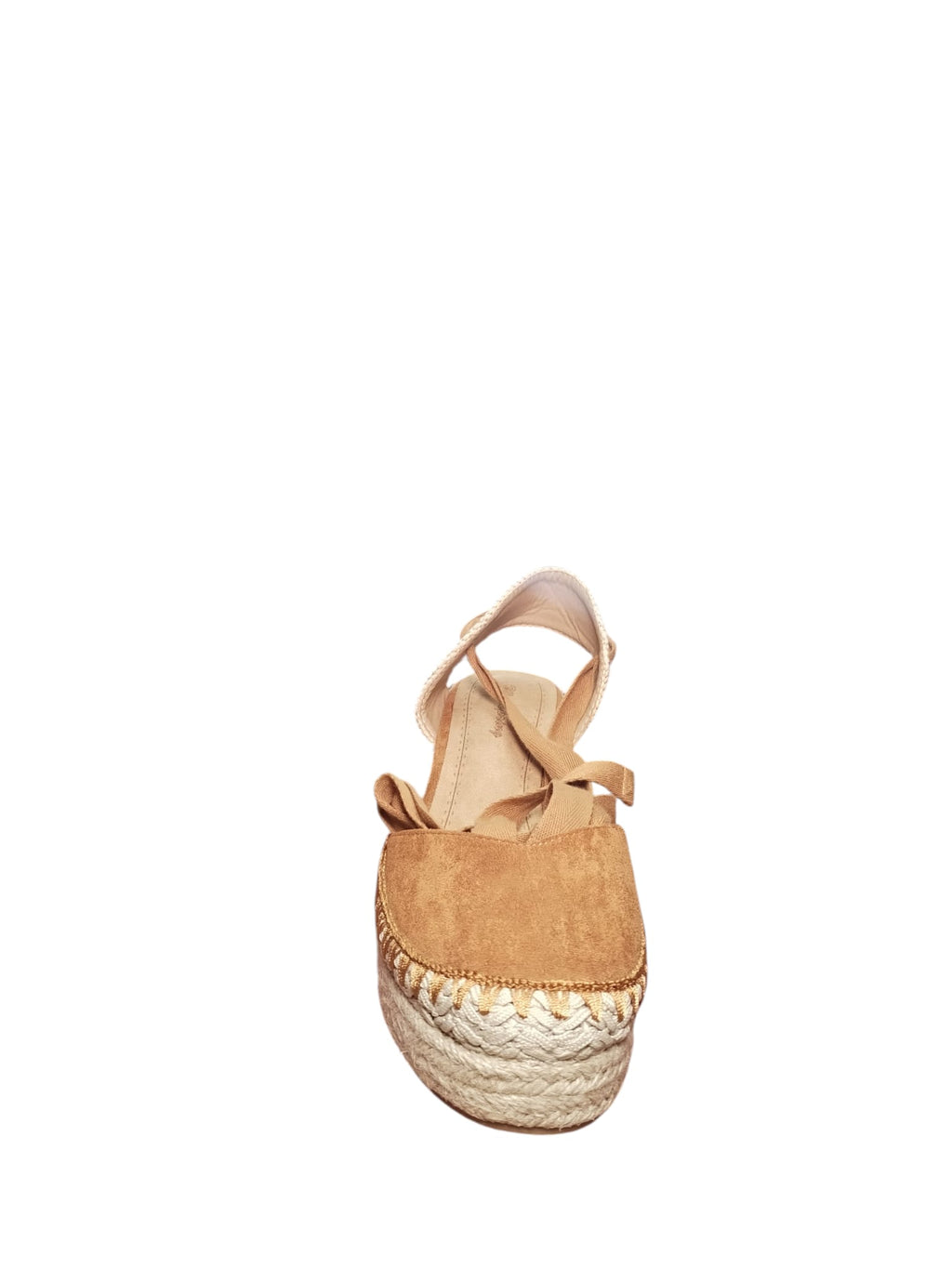 Espadrillas con Zeppa in Camoscio e Nastro Beige