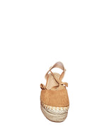 Espadrillas con Zeppa in Camoscio e Nastro Beige