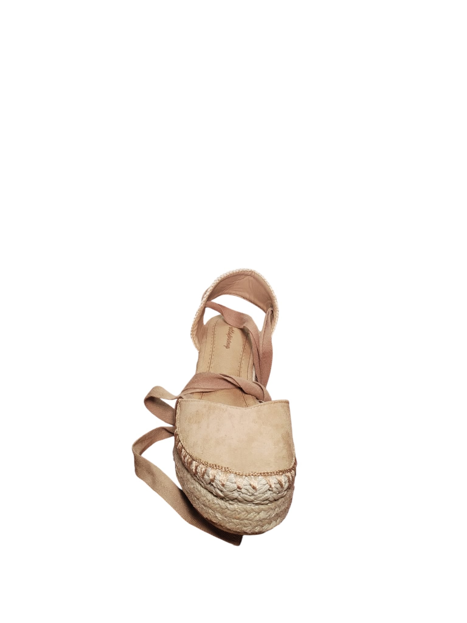 Espadrillas con Zeppa in Camoscio e Nastro Beige
