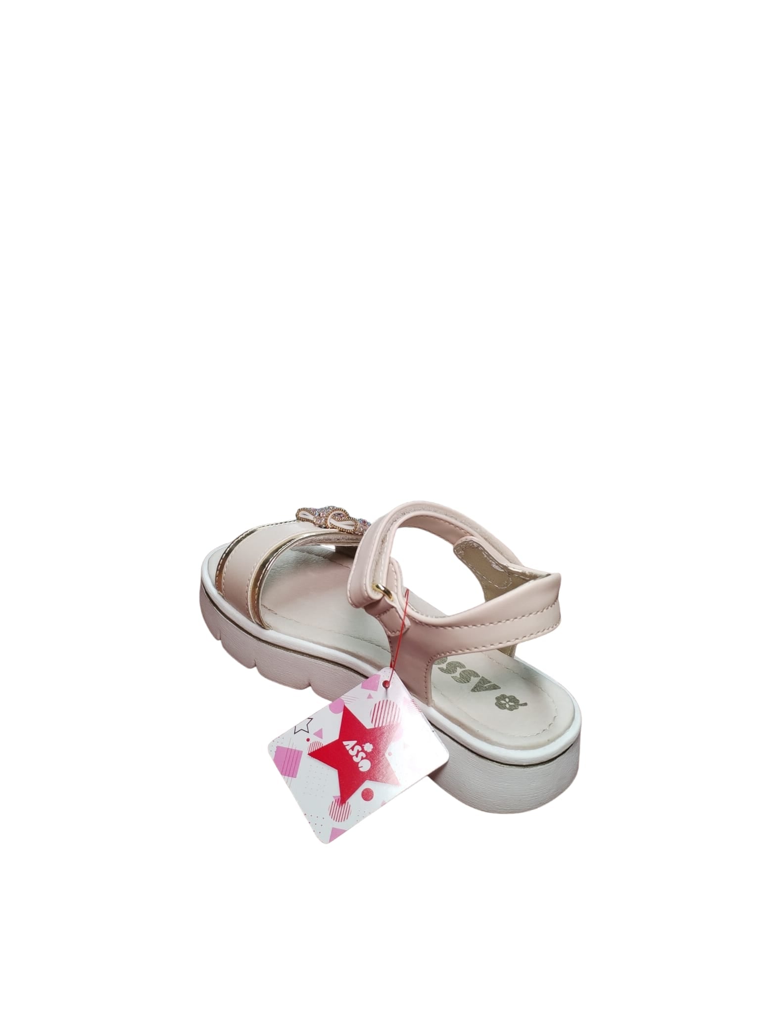 Sandali Asso Bambina Vera Pelle con Fiocco Glitterato Rosa