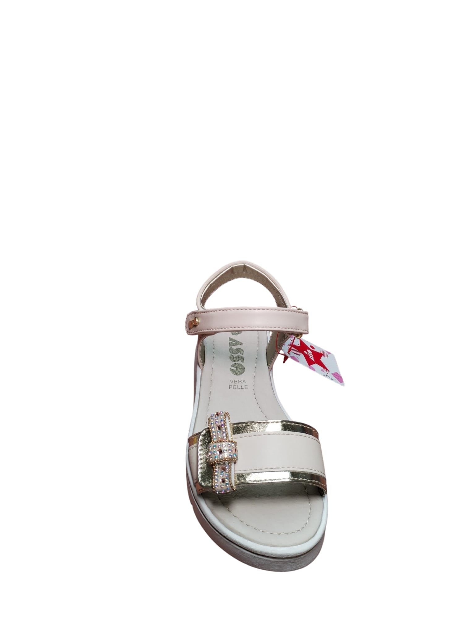 Sandali Asso Bambina Vera Pelle con Fiocco Glitterato Rosa