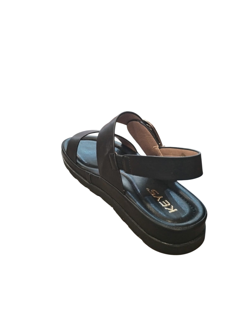 Sandali KEYS Donna Neri con Fibbia Dorata e Suola Platform