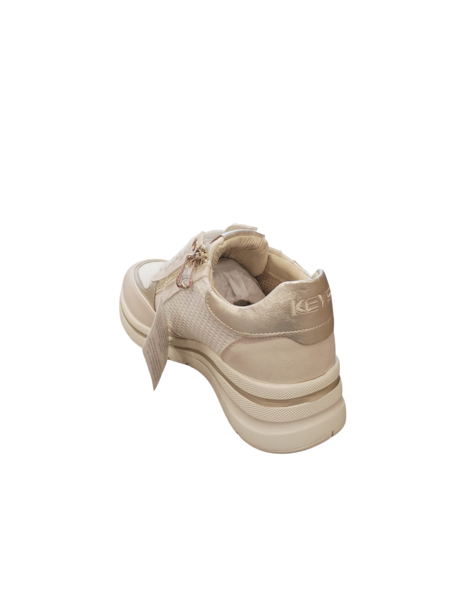 Sneakers KEYS Donna Beige con Zip Laterale e Dettagli Oro