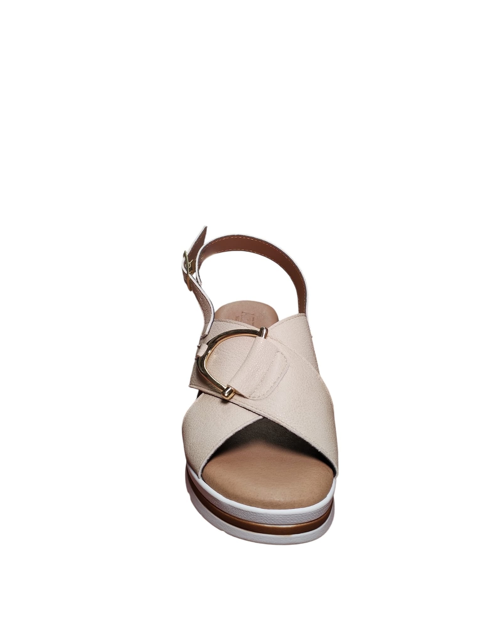 Sandali ARRES Donna con Zeppa Beige e Fibbia Dorata