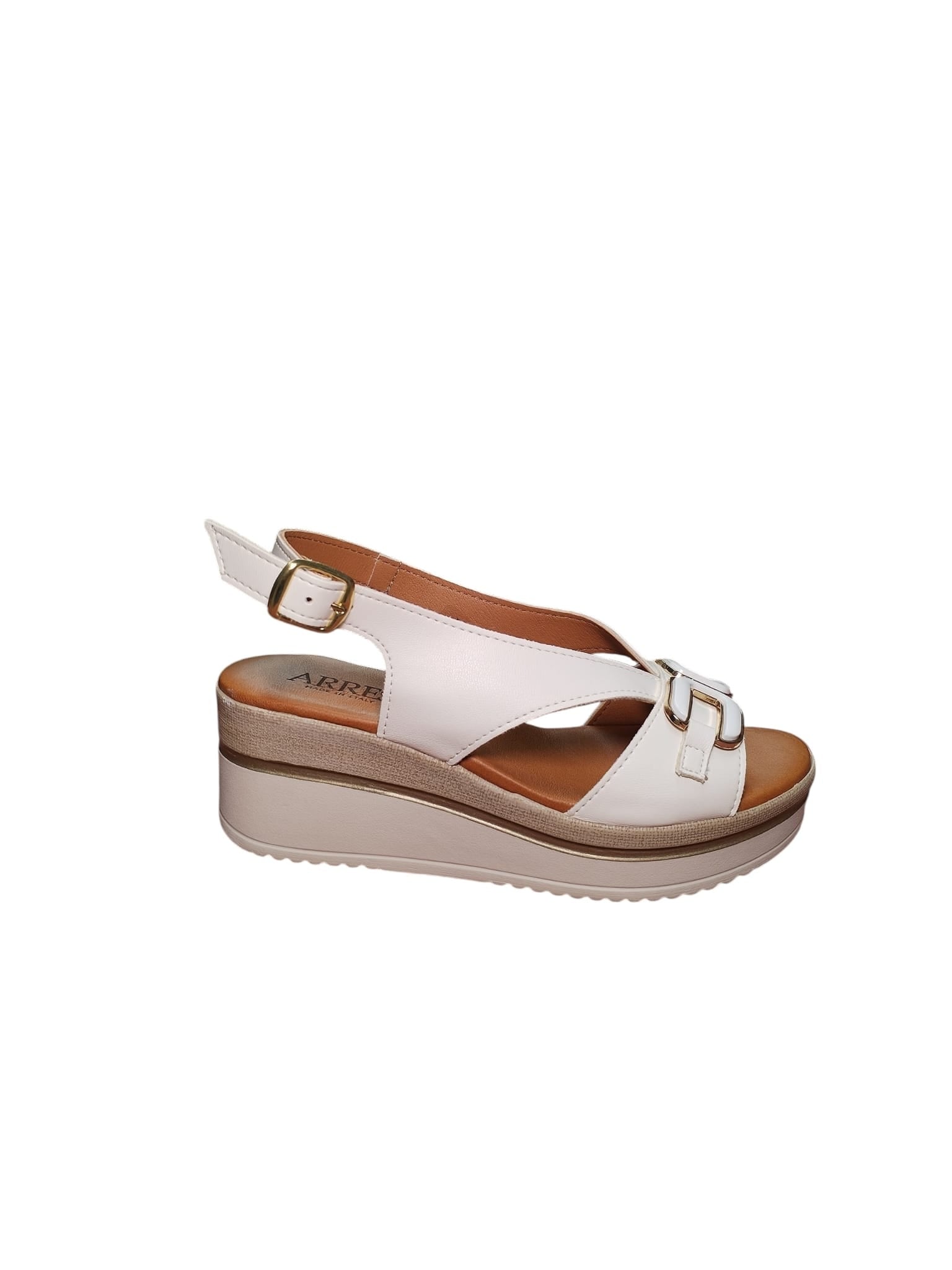 Sandalo Donna ARRES con Zeppa Rosa Cipria e Fibbia Decorativa