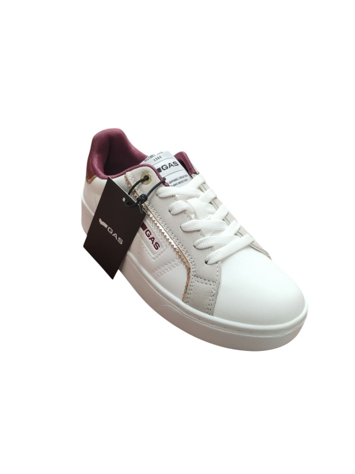 Sneakers GAS Bianche Donna con Dettagli Bordeaux e Oro