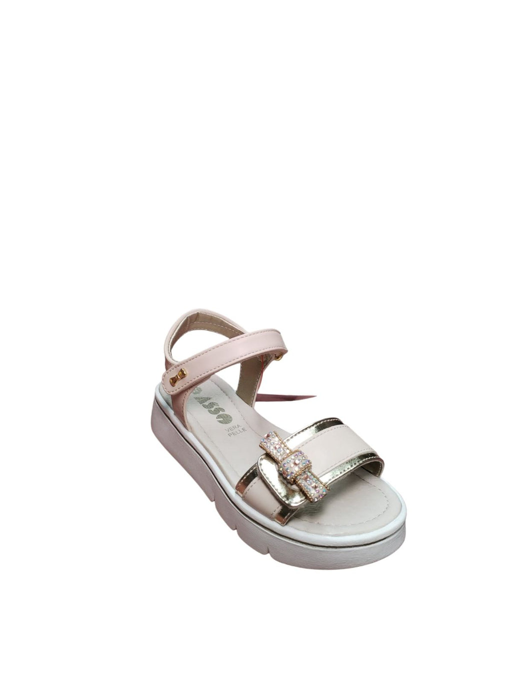 Sandali Asso Bambina Vera Pelle con Fiocco Glitterato Rosa