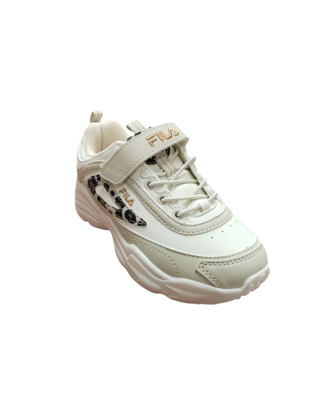 Sneakers Fila Bianche con Dettagli Leopardati e Velcro