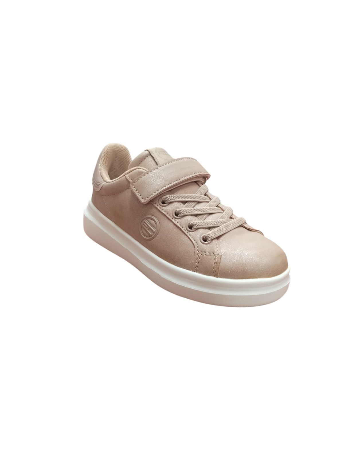 Sneaker Bambina Beige con Strappo e Lacci