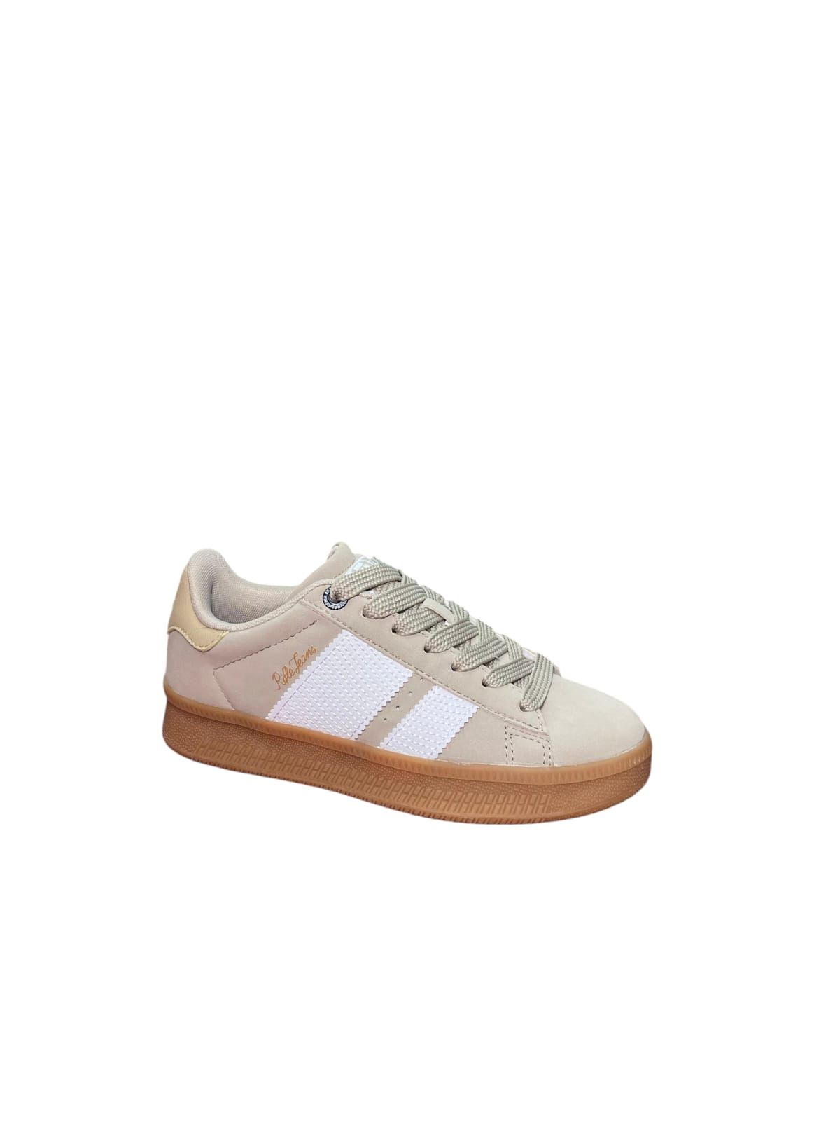 Sneakers Rifle Casual Beige con Strisce Bianche e Suola Caramello