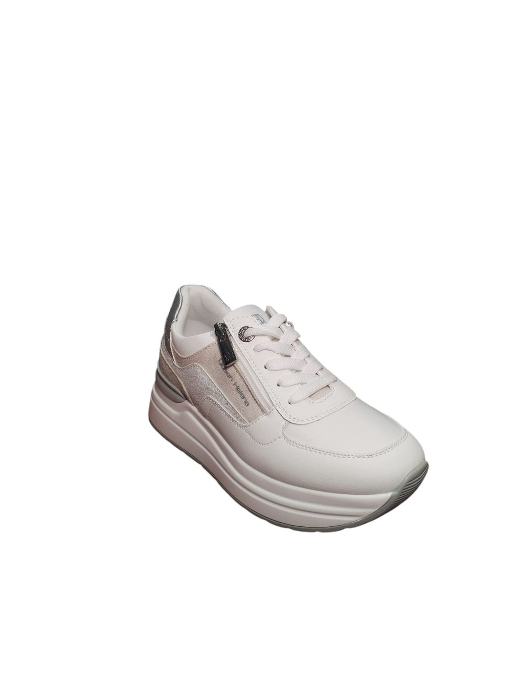 Sneakers Bianche Queen Helena Donna Platform con Zip Laterale