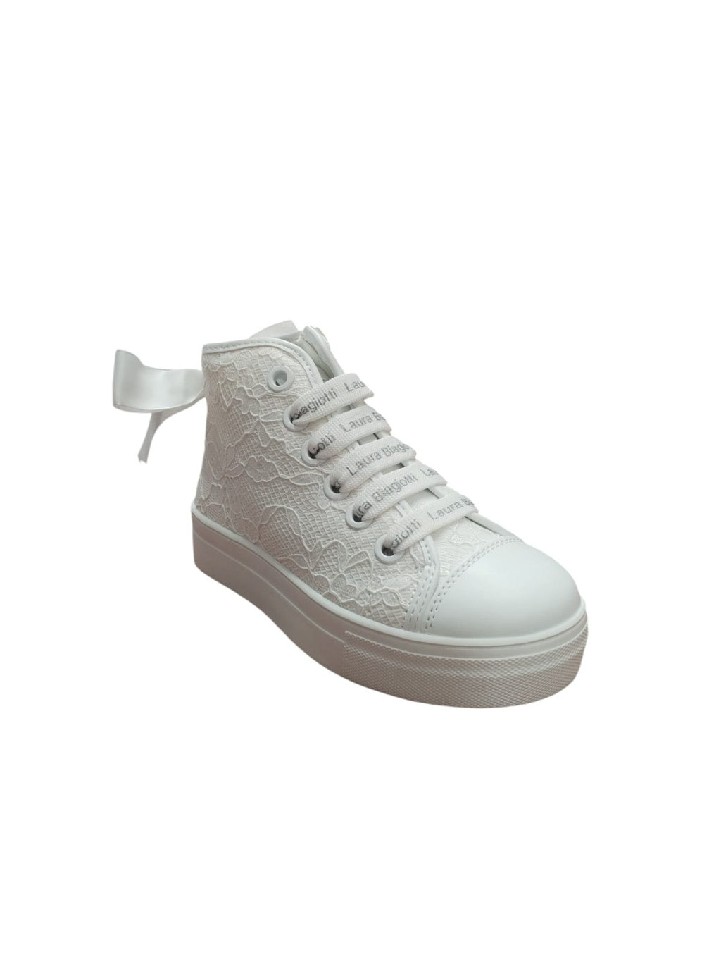 Sneakers Bianche Pizzo Laura Biagiotti con Fiocco