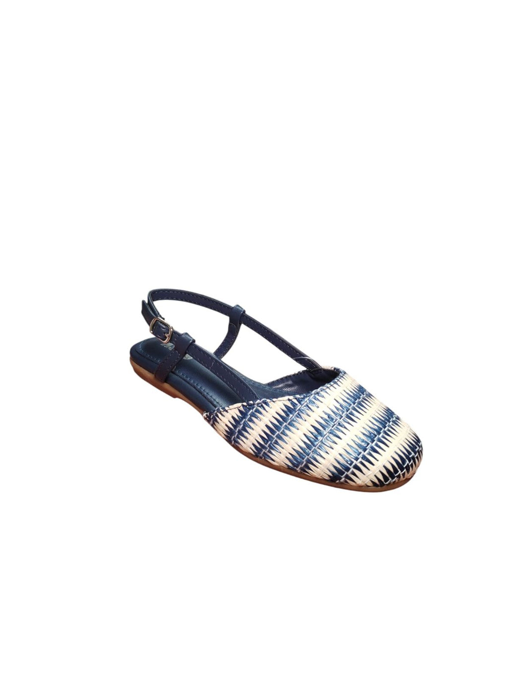 Sandali Slingback Donna Tessuto Intrecciato Blu e Bianco