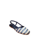 Sandali Slingback Donna Tessuto Intrecciato Blu e Bianco