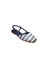 Sandali Slingback Donna Tessuto Intrecciato Blu e Bianco