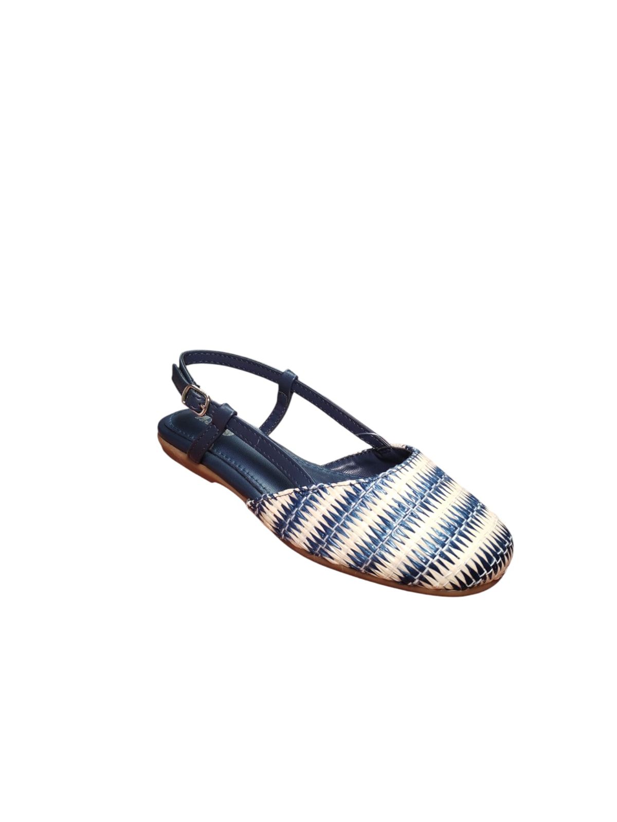 Sandali Slingback Donna Tessuto Intrecciato Blu e Bianco