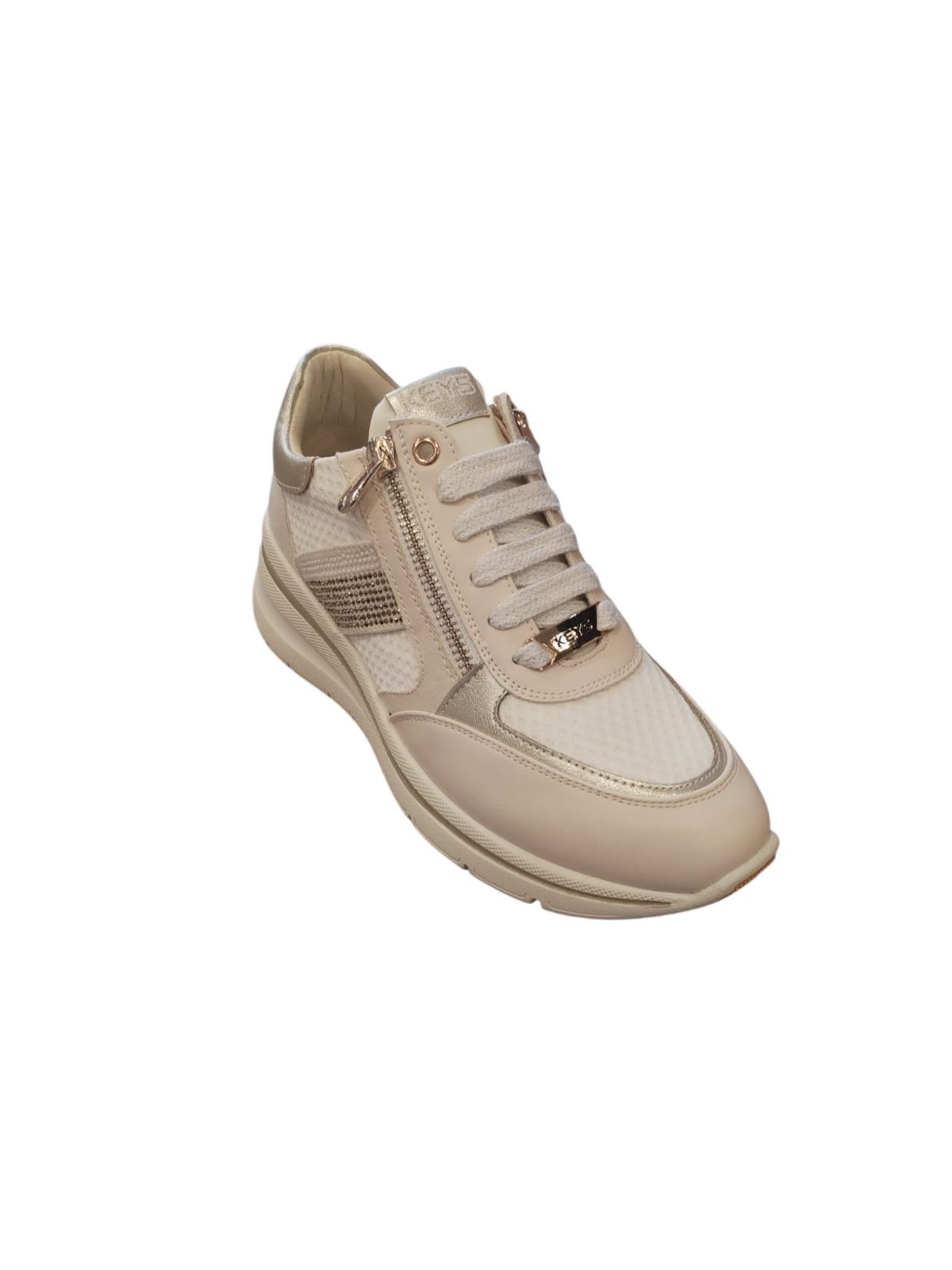 Sneakers KEYS Donna Beige con Zip Laterale e Dettagli Oro