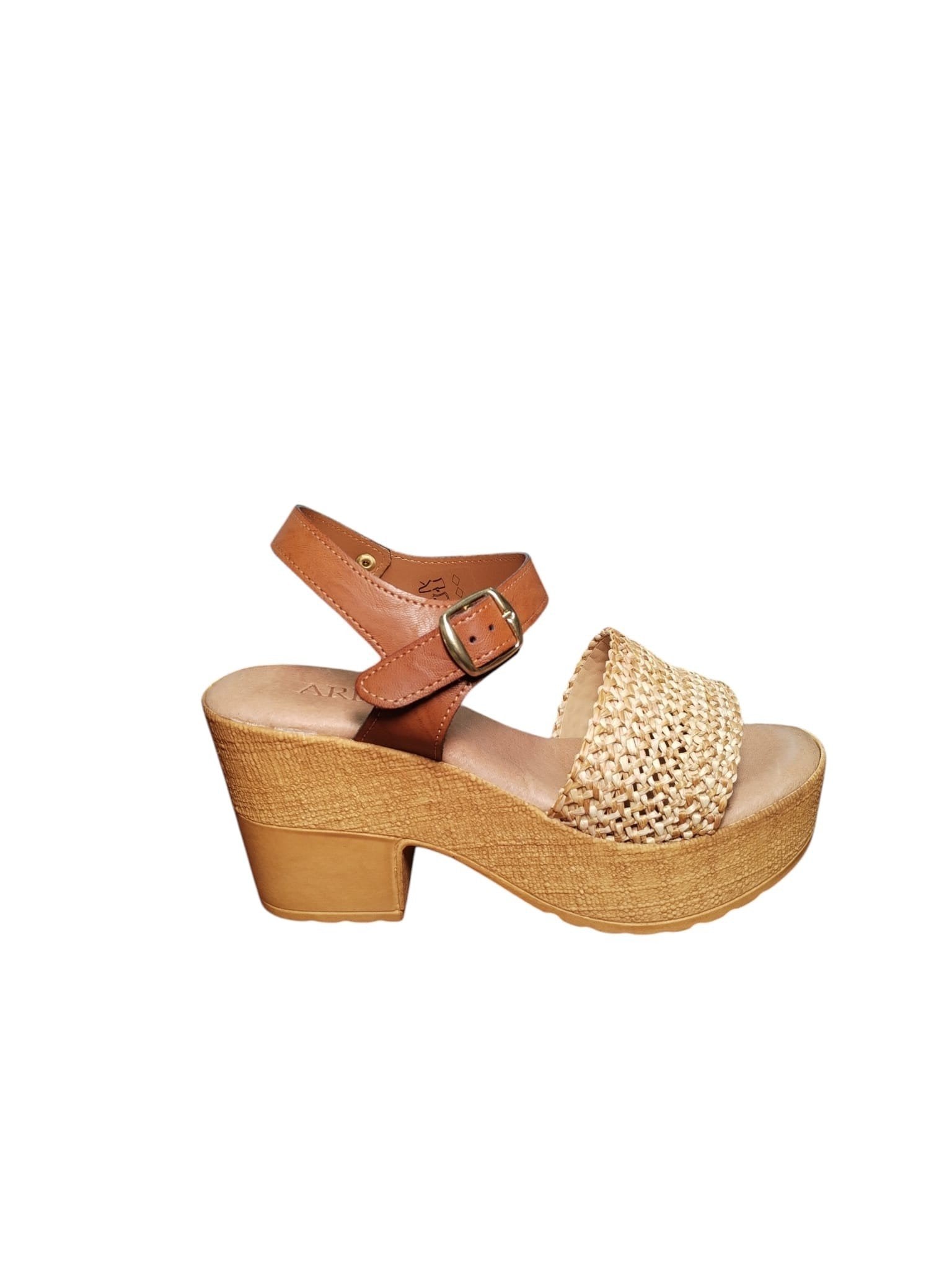 Sandali ARRES con Zeppa in Pelle e Paglia
