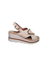 Sandali ARRES Donna con Zeppa Beige e Fibbia Dorata