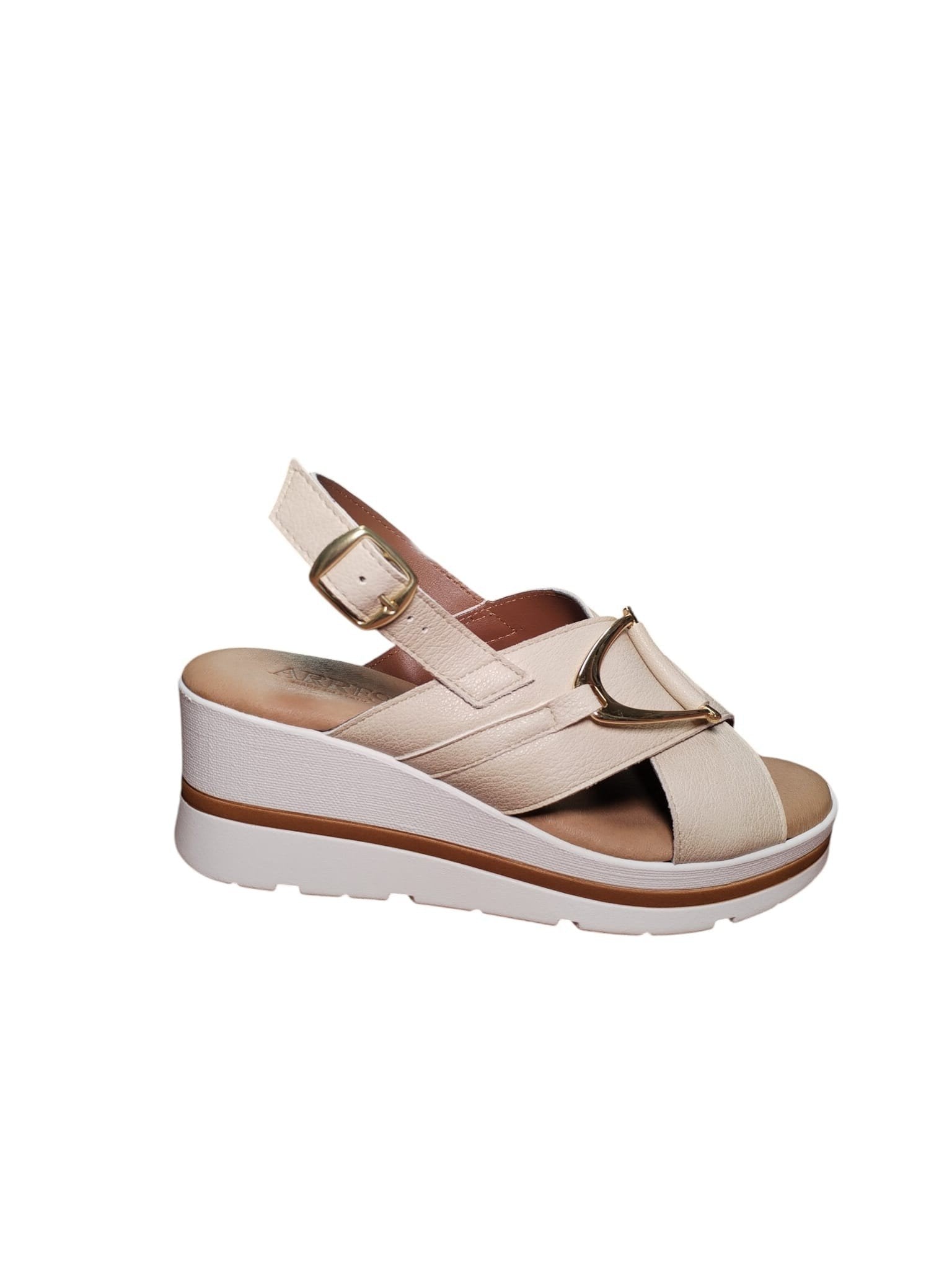 Sandali ARRES Donna con Zeppa Beige e Fibbia Dorata