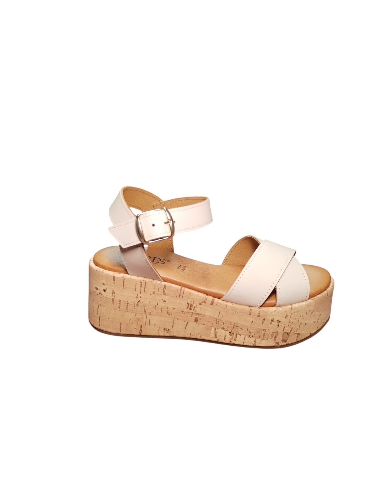 Sandali ARRES Donna con Zeppa in Sughero e Fasce Beige