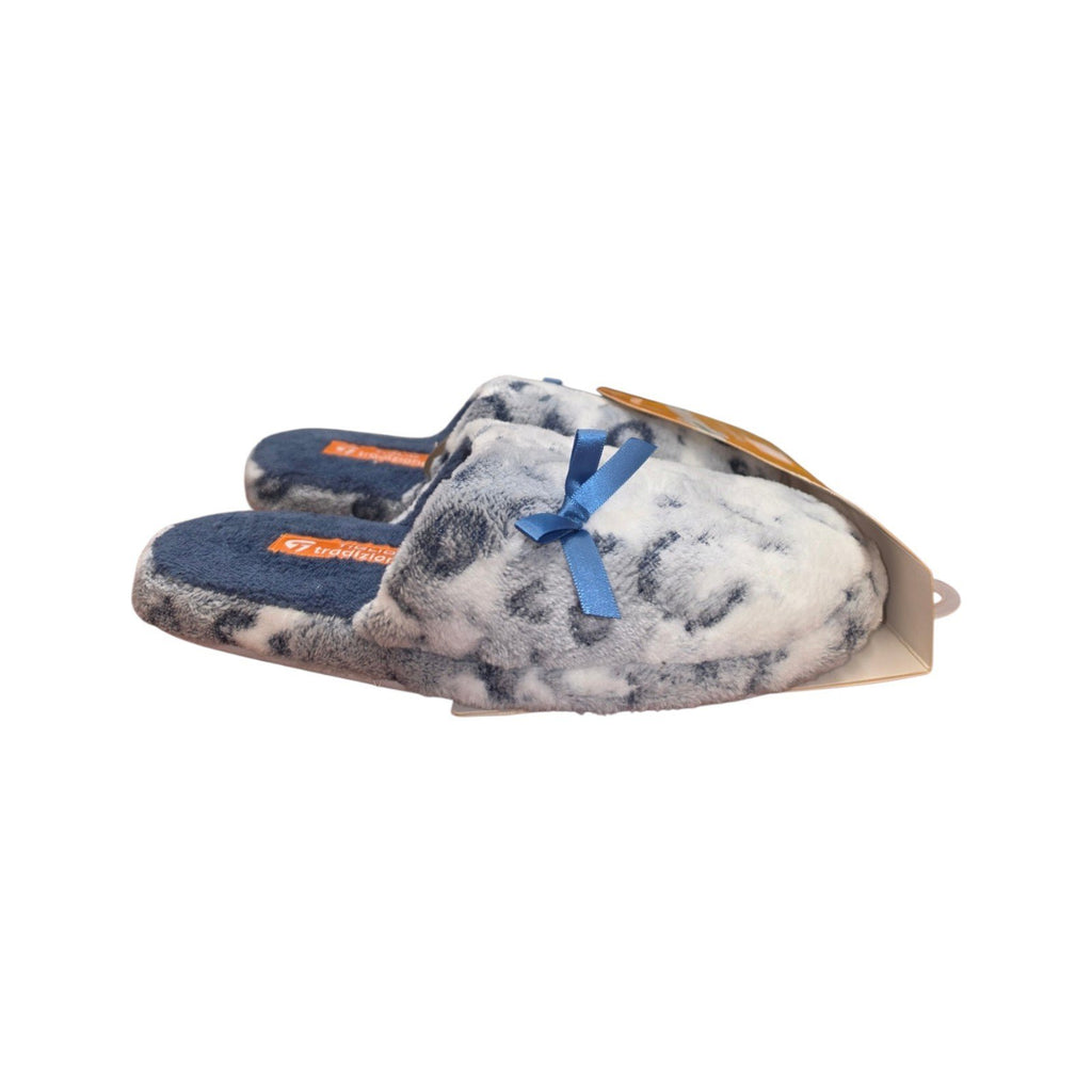 Ciabatte Donna Fantasia Animalier con Fiocco Blu